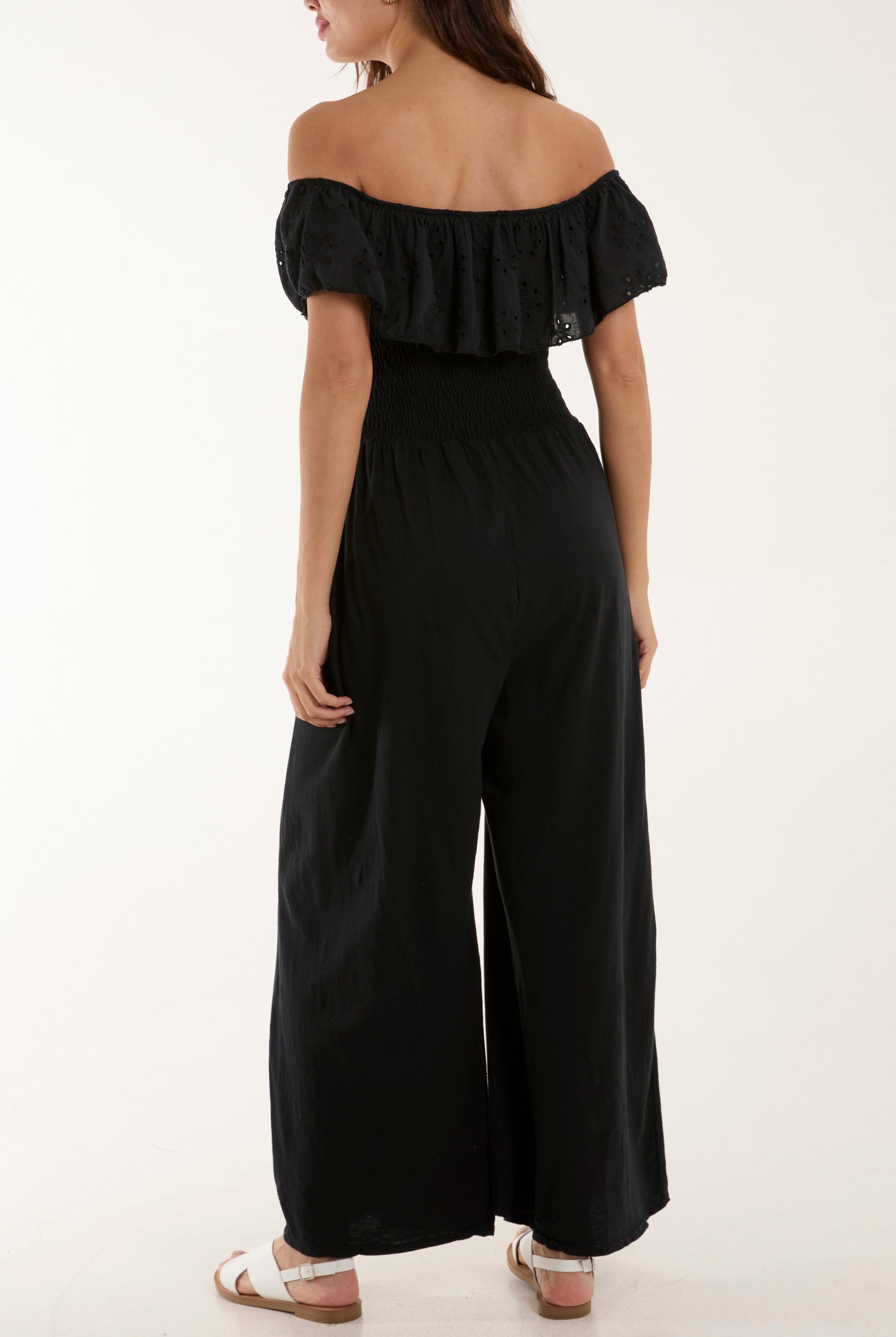 Broderie Anglaise Bardot Jumpsuit Jumpsuits WearAll