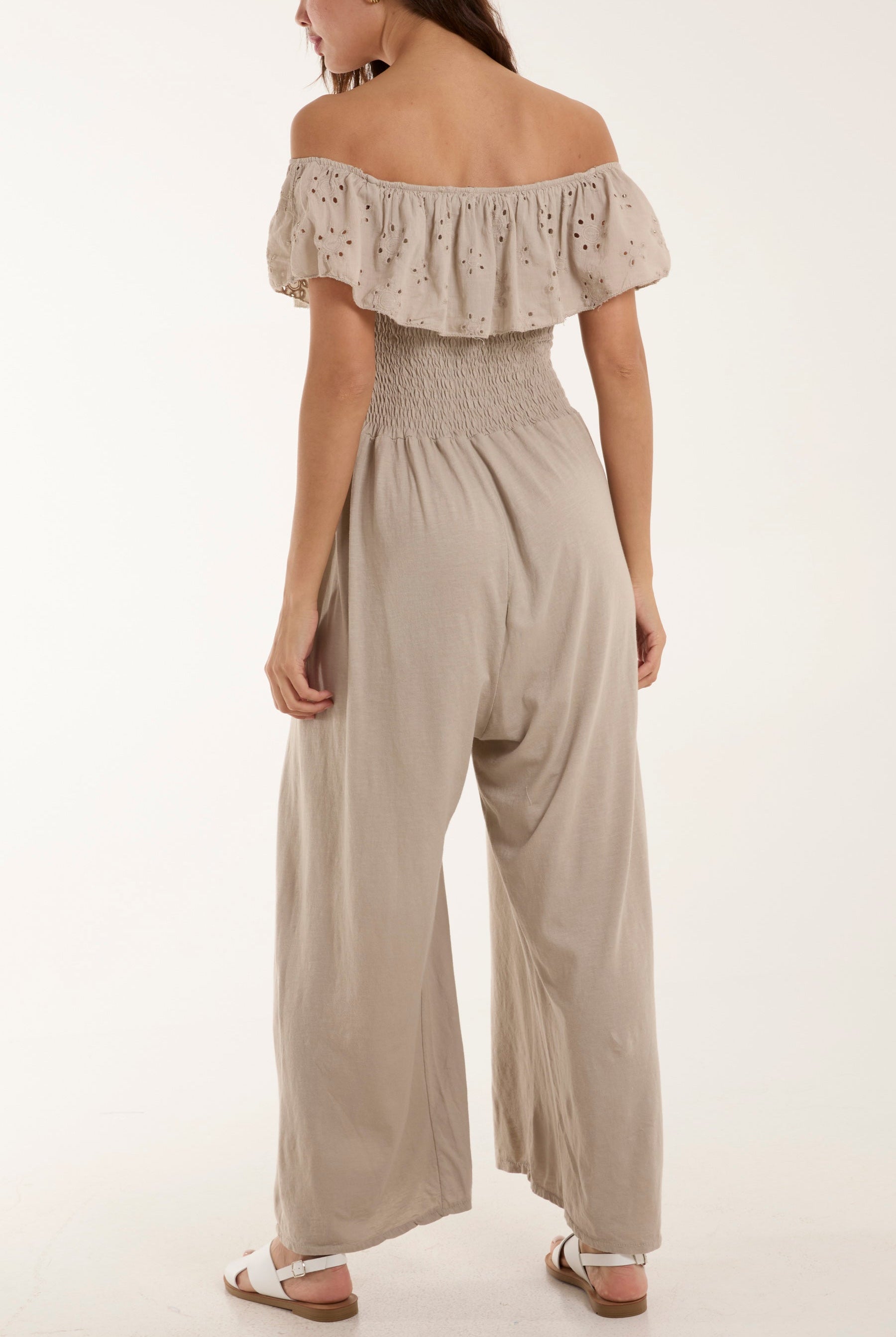 Broderie Anglaise Bardot Jumpsuit Jumpsuits WearAll