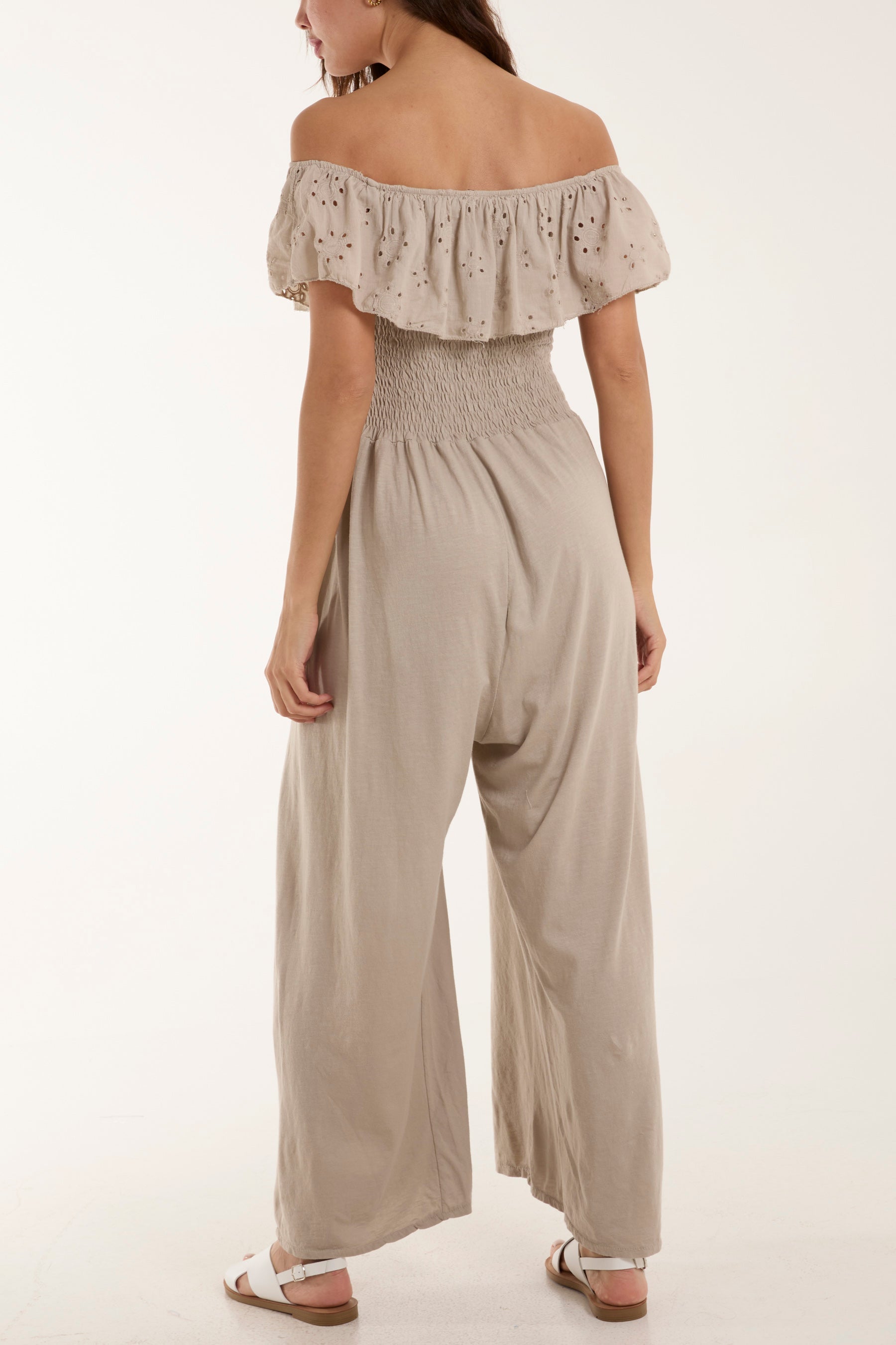 Broderie Anglaise Bardot Jumpsuit Jumpsuits WearAll