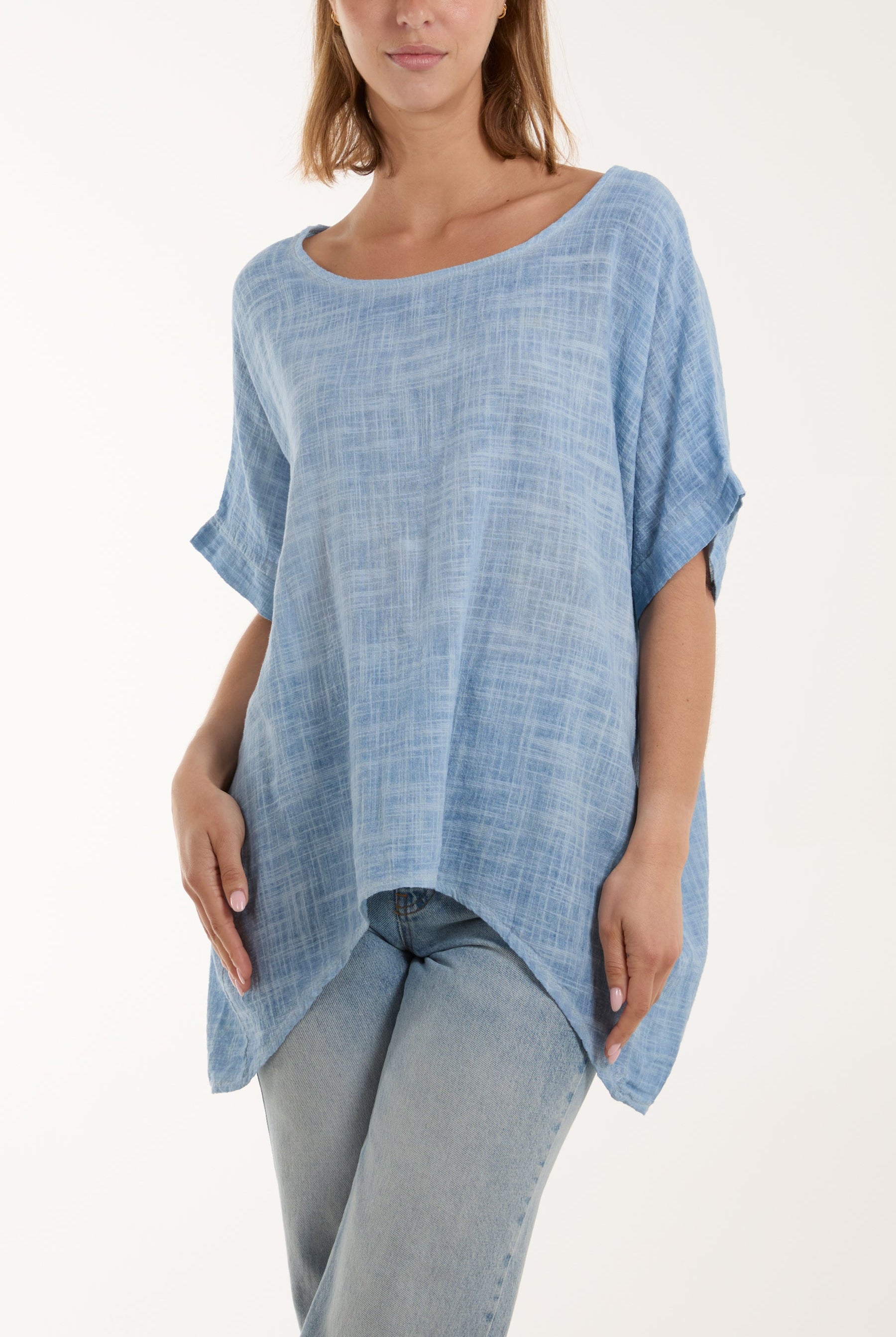 Cotton Washed Short Sleeve Top Tops WearAll Denim One Size