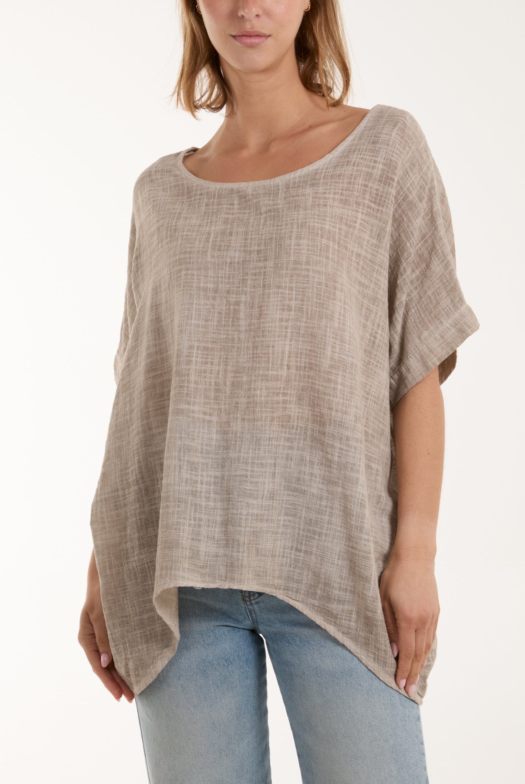 Cotton Washed Short Sleeve Top Tops WearAll Stone One Size