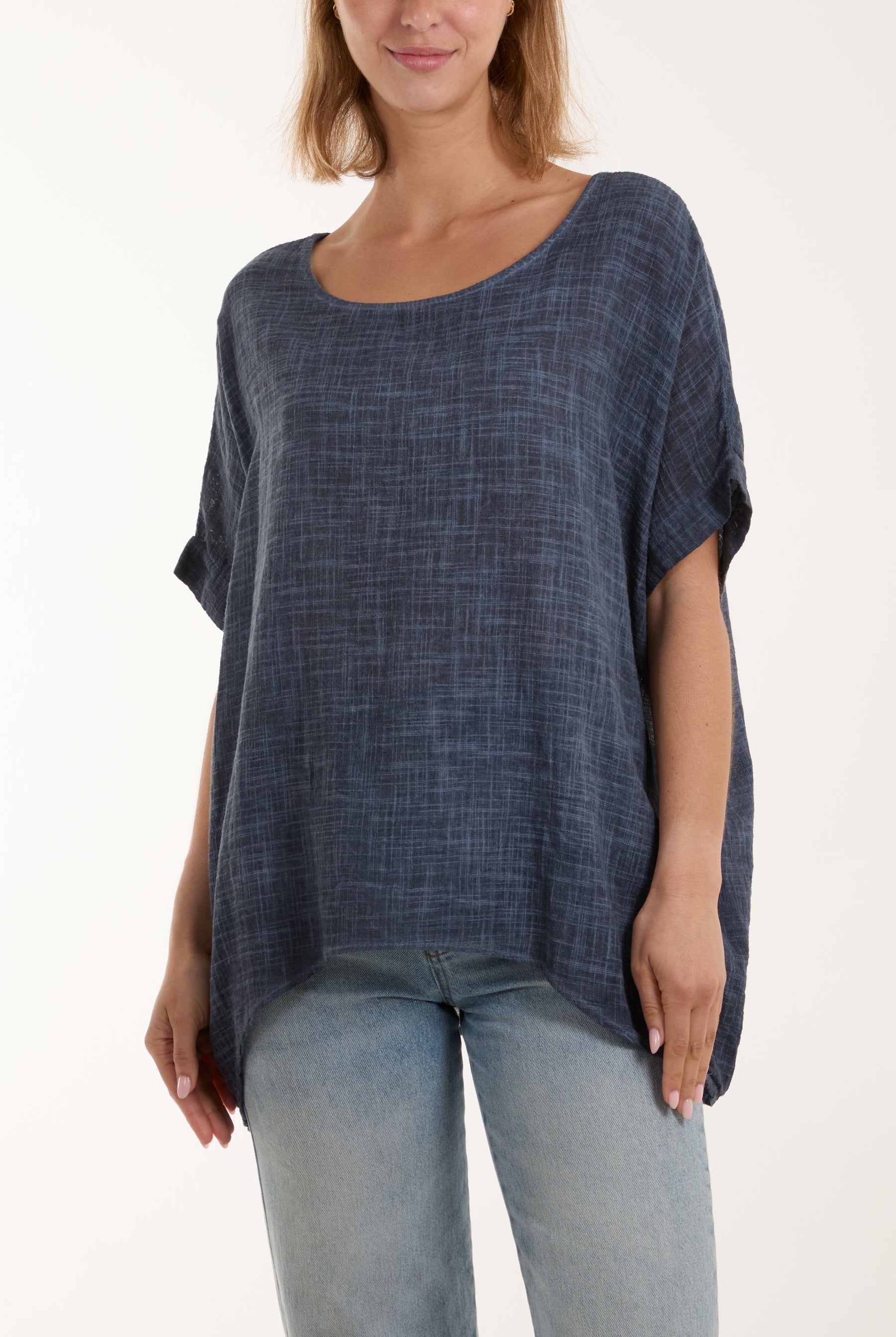 Cotton Washed Short Sleeve Top Tops WearAll Navy One Size