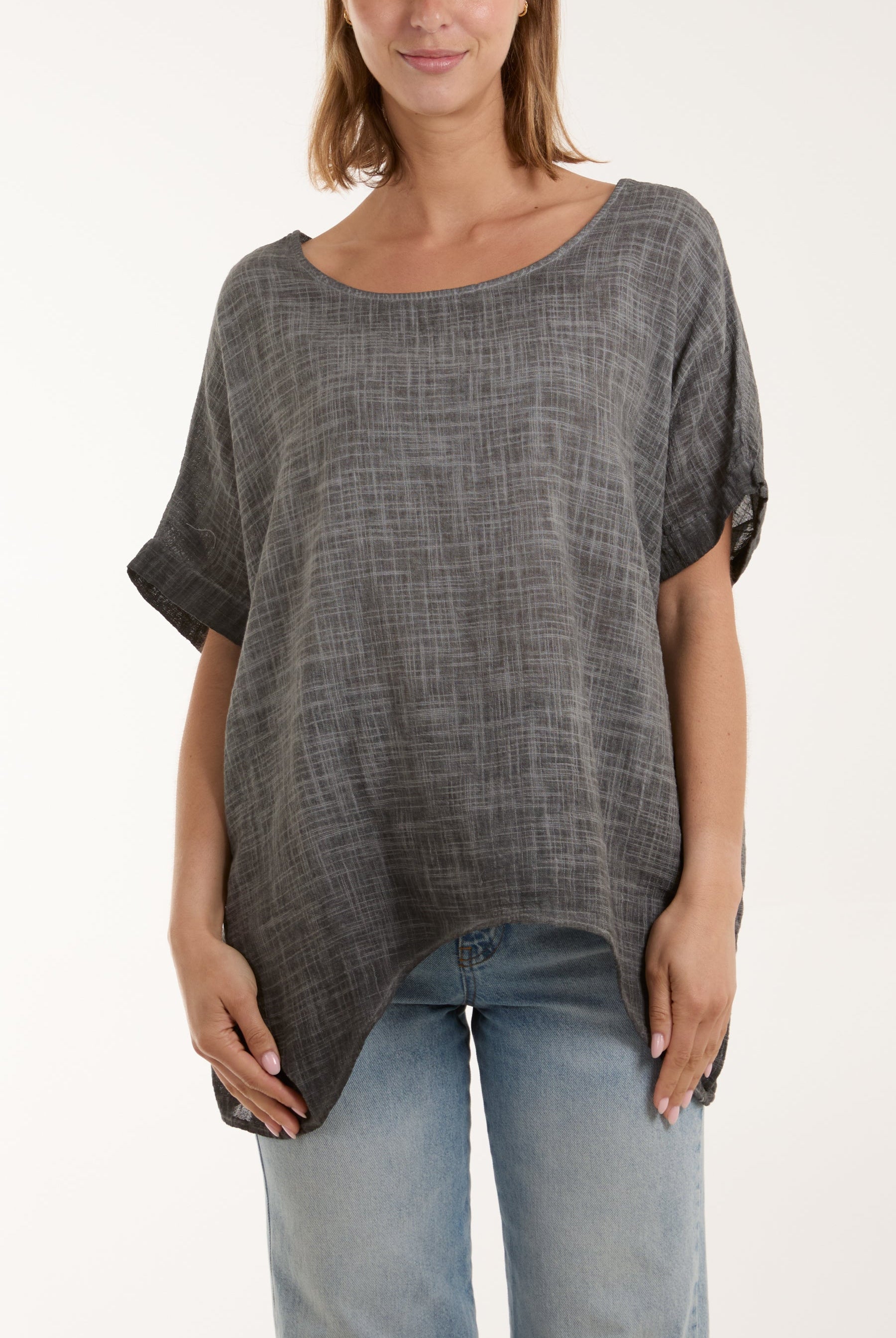 Cotton Washed Short Sleeve Top Tops WearAll Black One Size