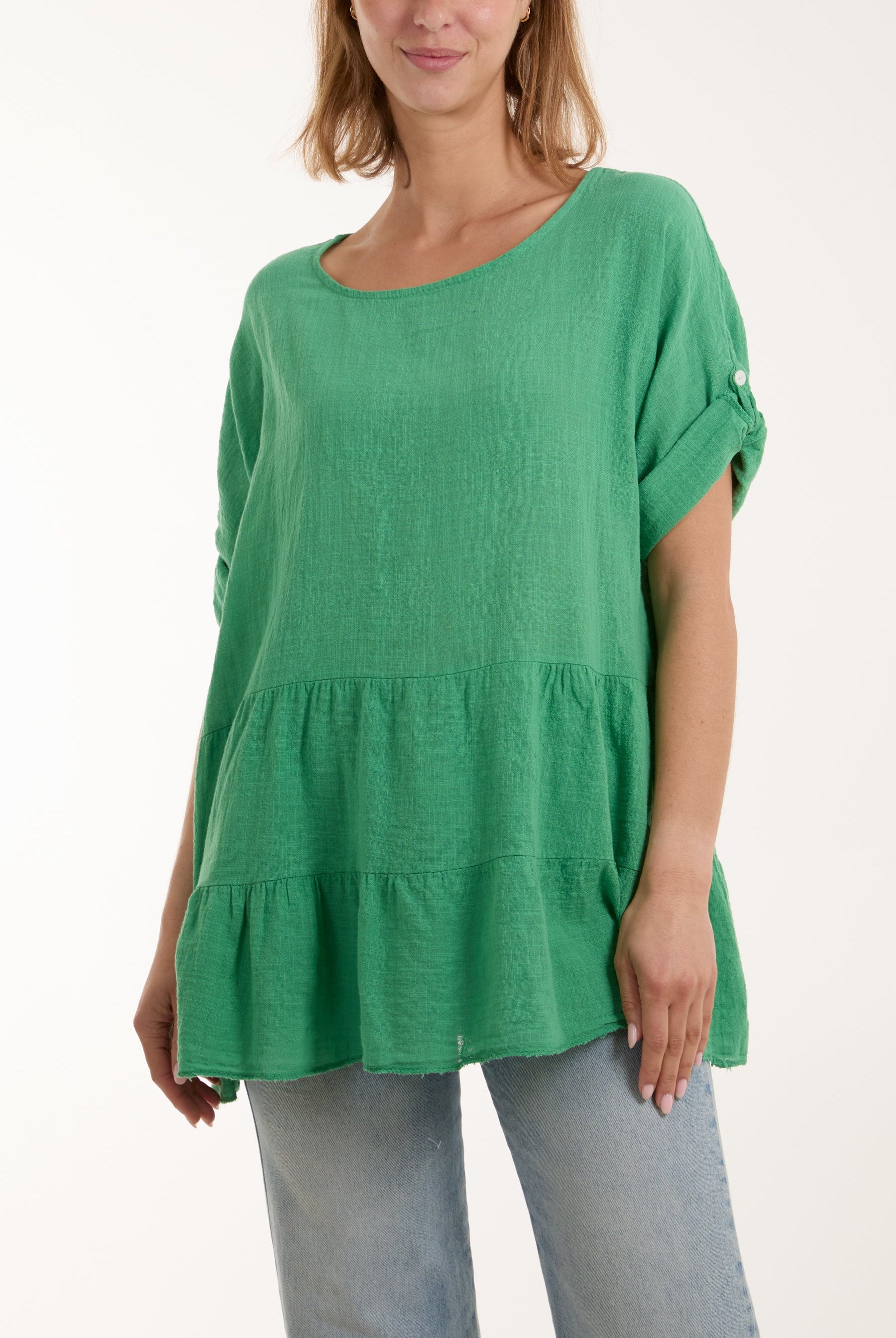 Tiered Smock Cotton Blouse Blouses WearAll Jade One Size