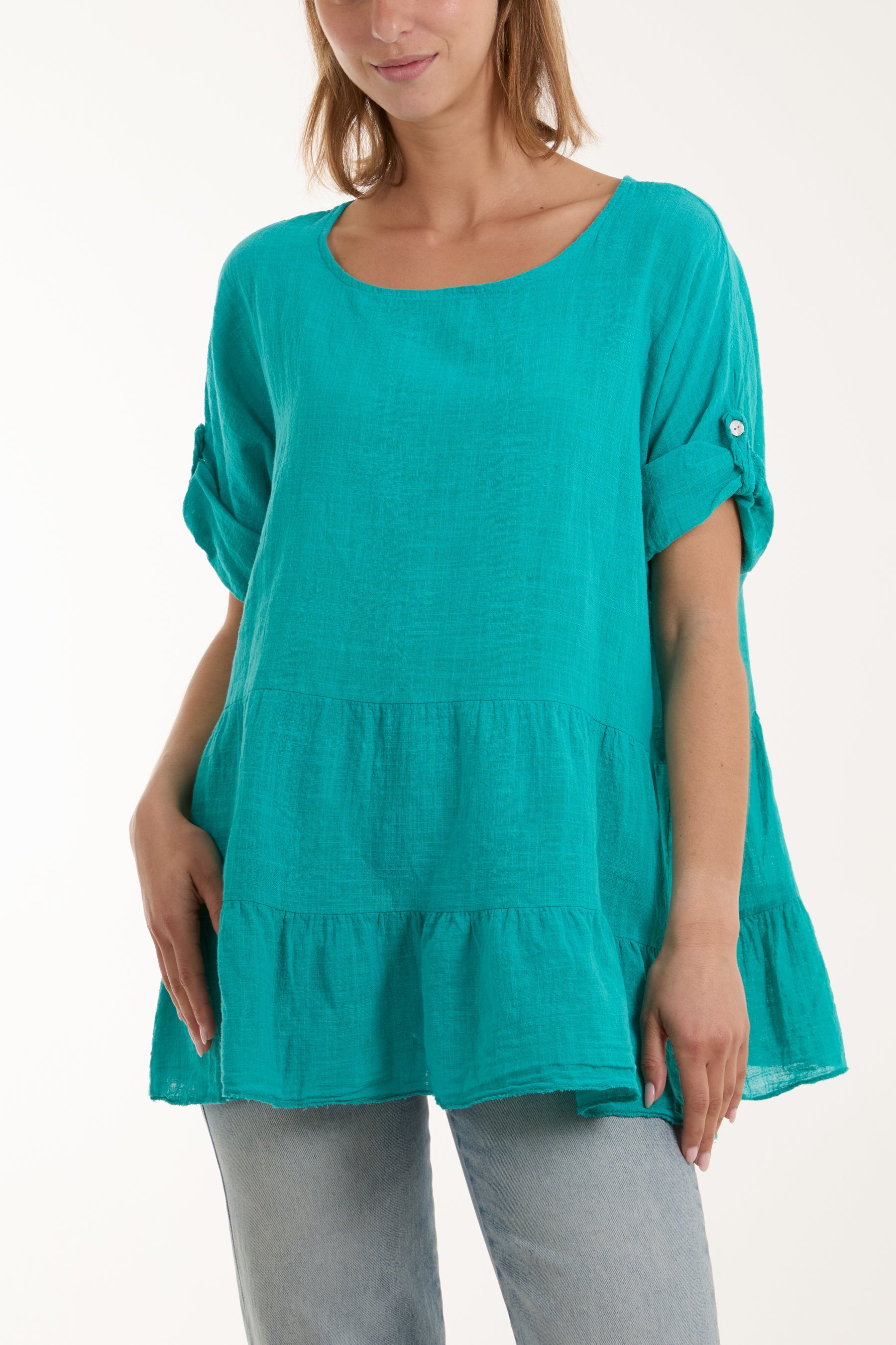 Tiered Smock Cotton Blouse Blouses WearAll Turquoise One Size