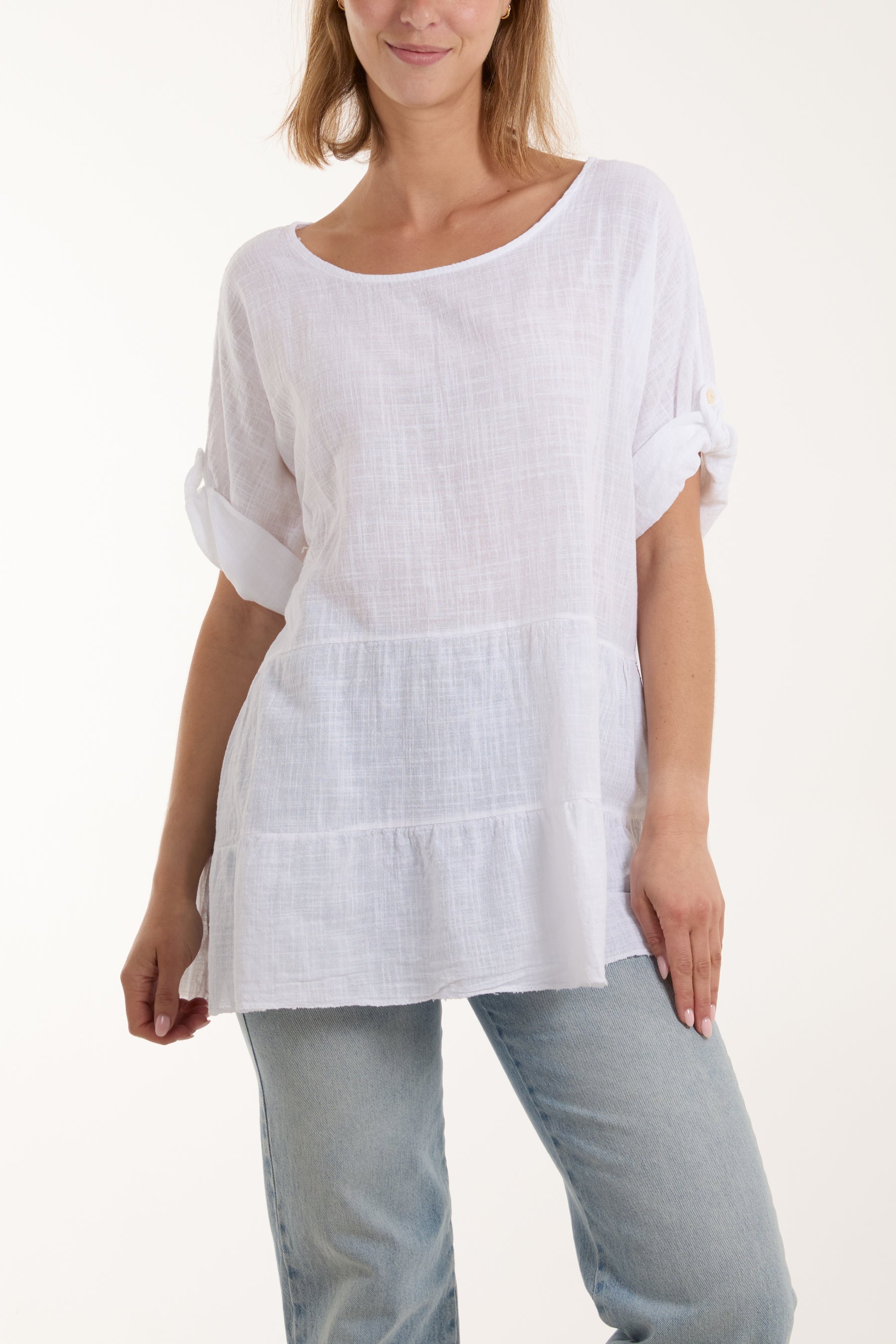 Tiered Smock Cotton Blouse Blouses WearAll White One Size