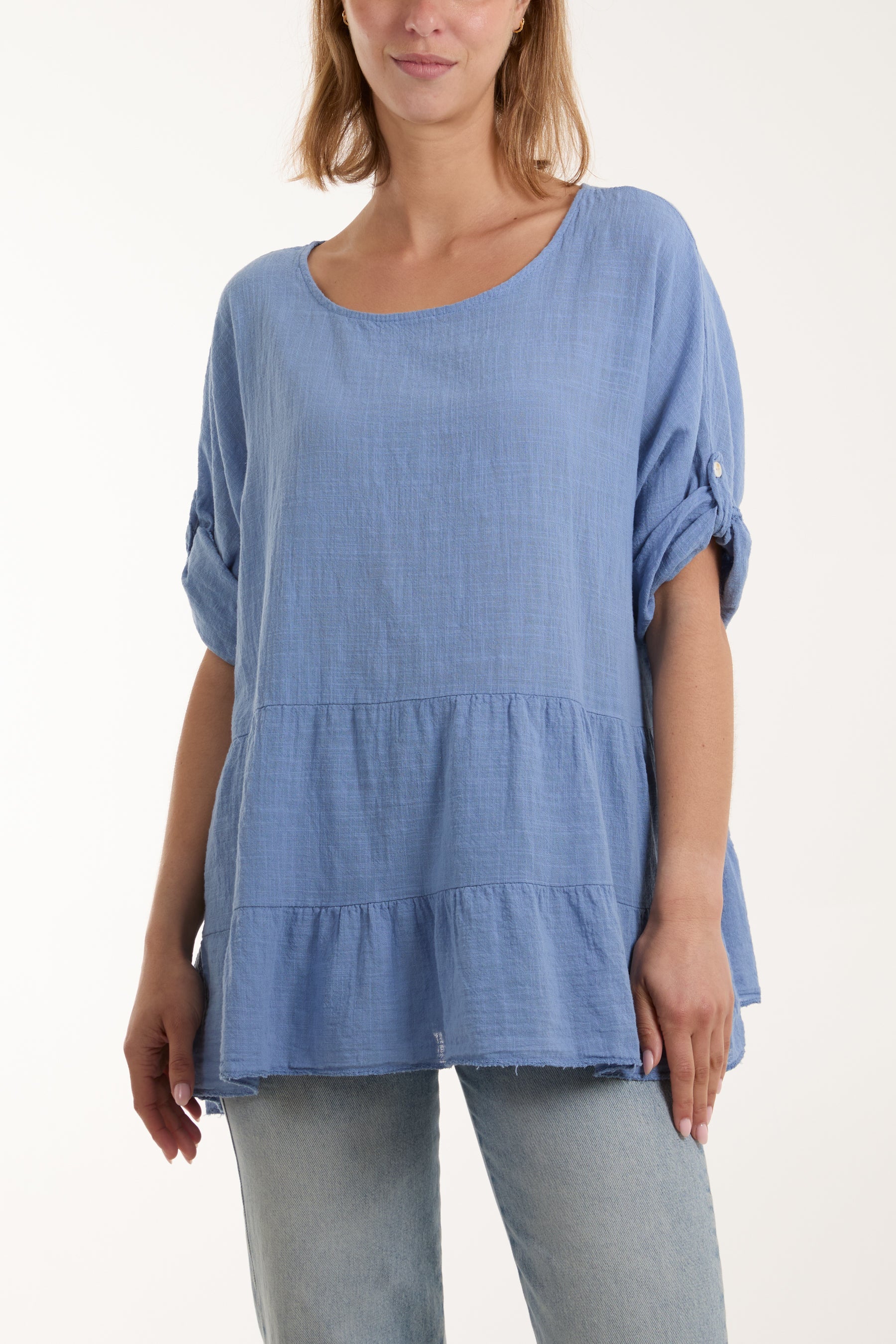 Tiered Smock Cotton Blouse Blouses WearAll Denim One Size