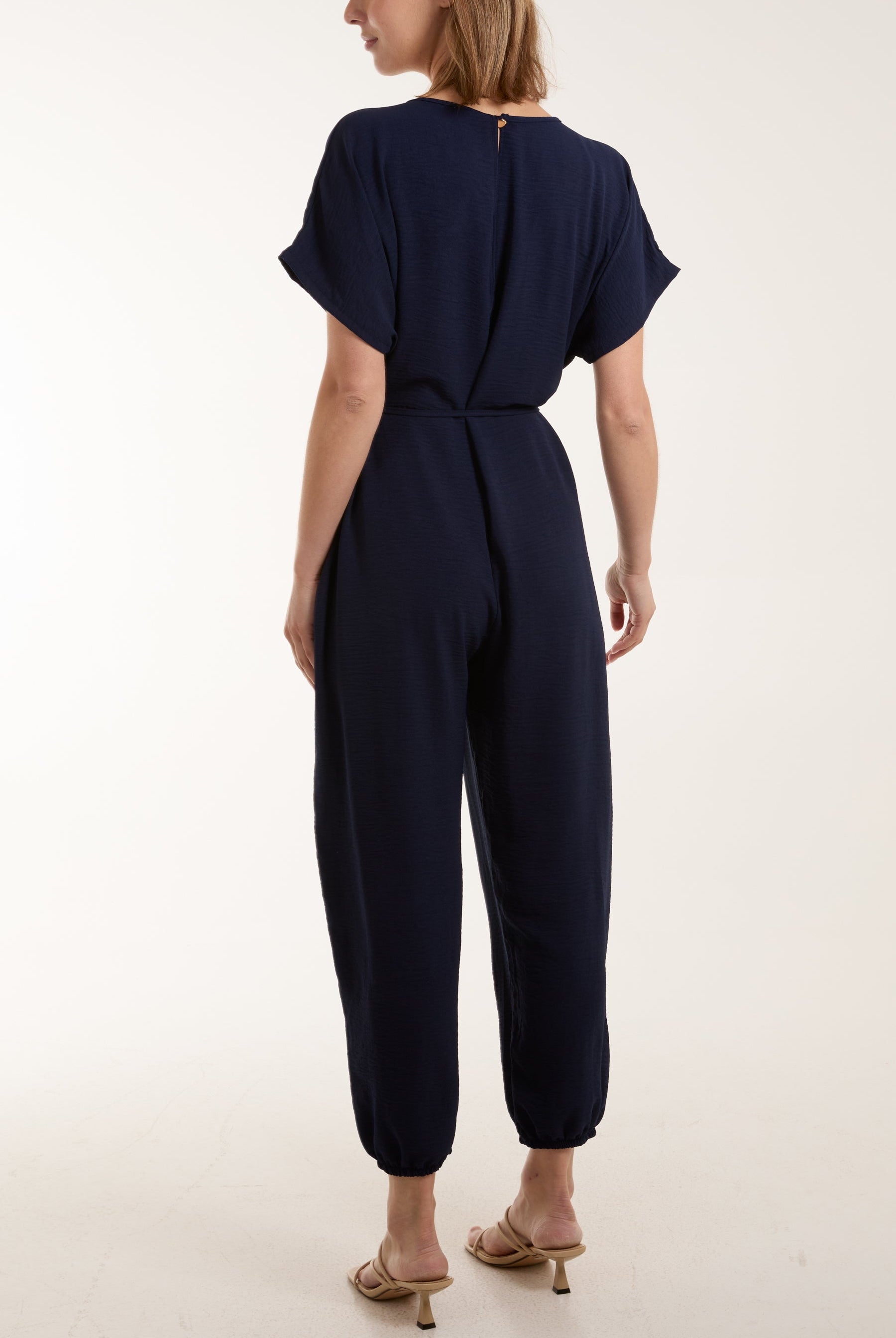 V-Neck Tied Waist Long Jumpsuit Jumpsuits WearAll