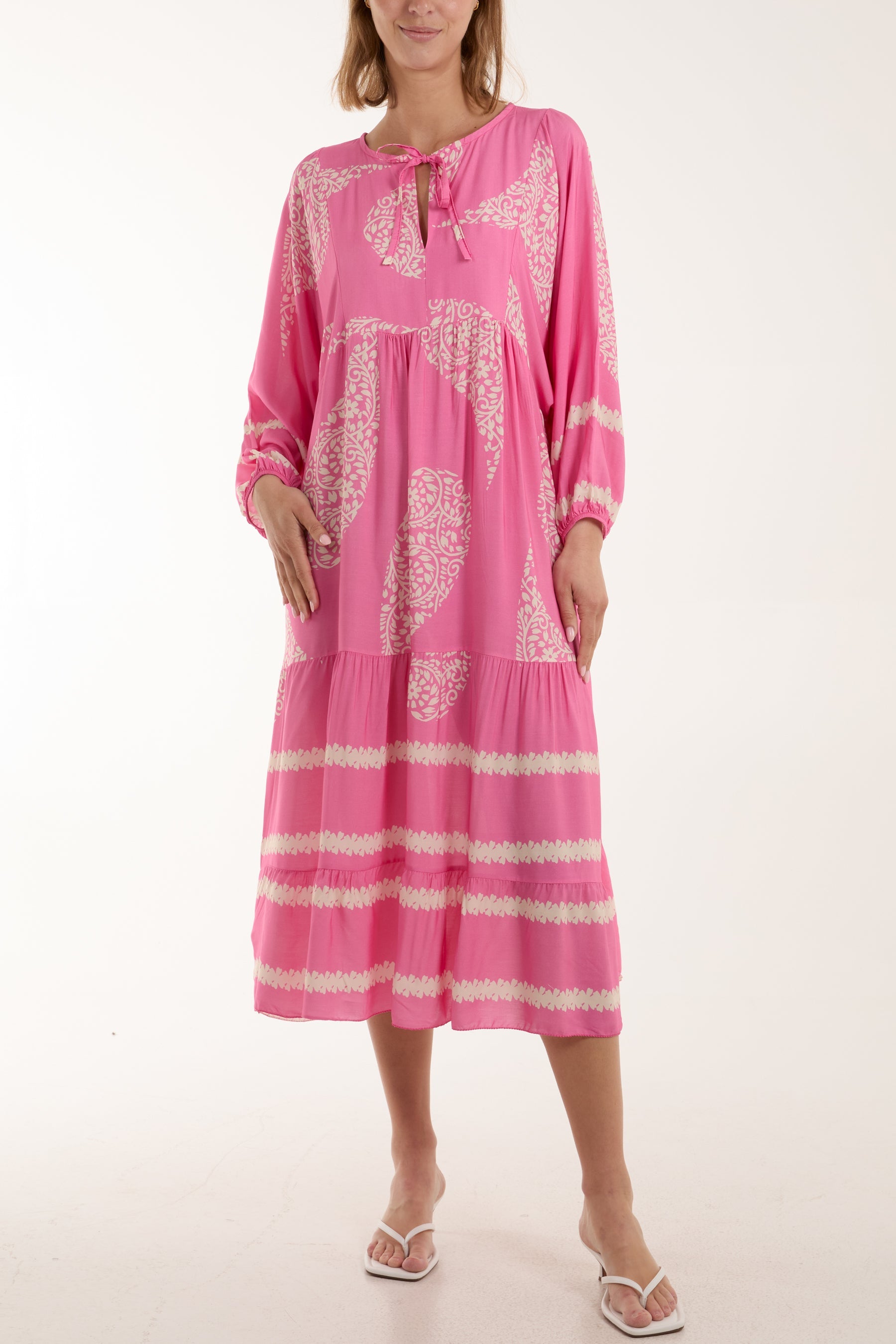 Paisley Print Tunic Maxi Dress Dresses WearAll BubbleGum Pink One Size