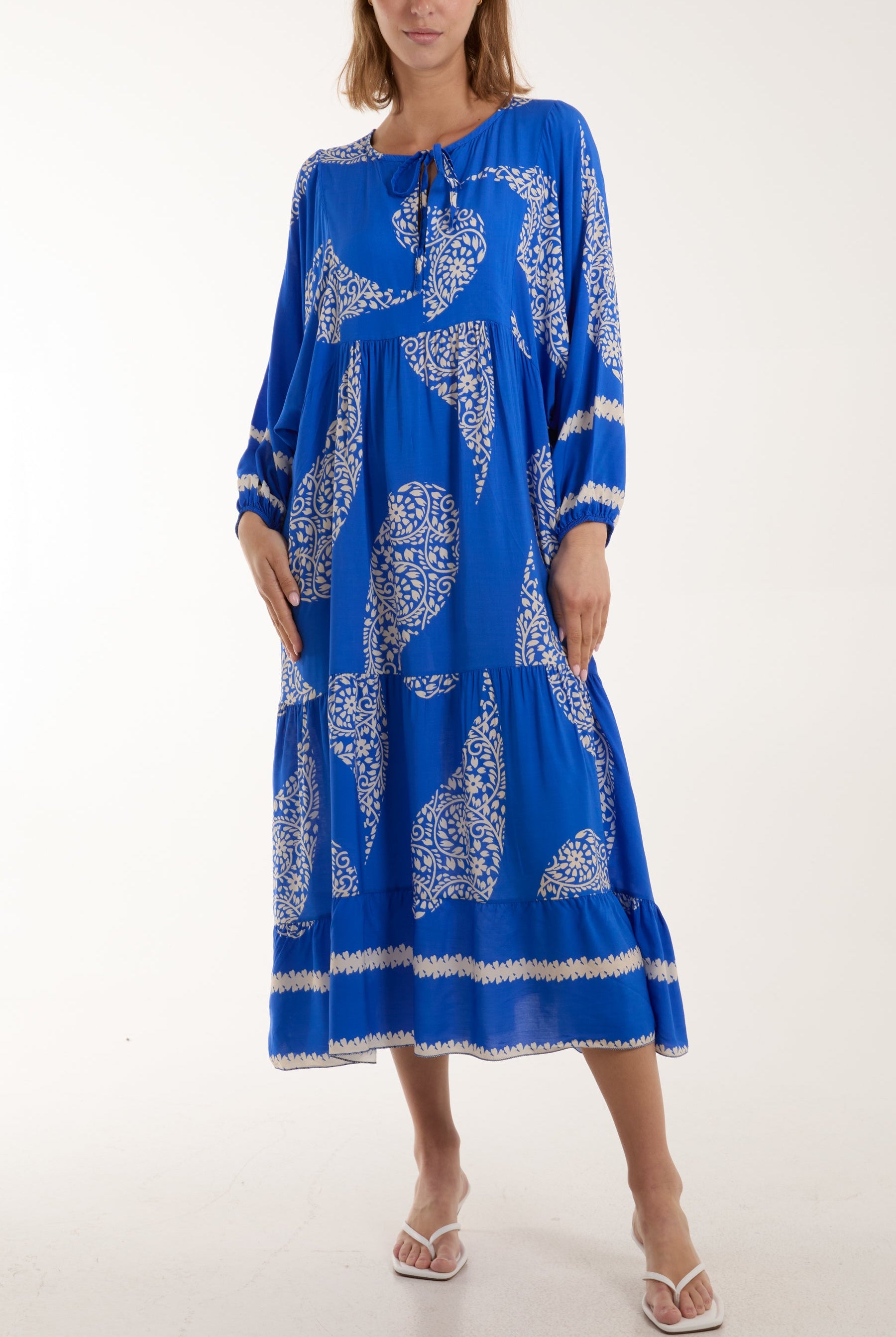 Paisley Print Tunic Maxi Dress Dresses WearAll Royal Blue One Size