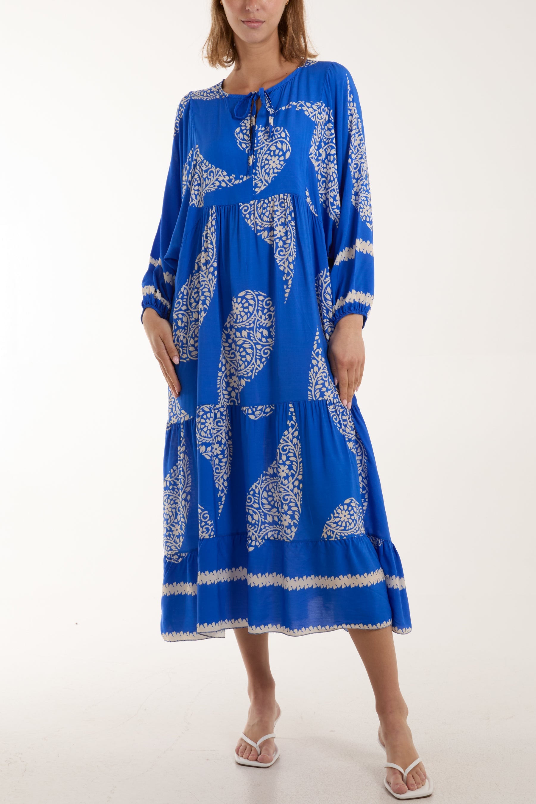 Paisley Print Tunic Maxi Dress Dresses WearAll Royal Blue One Size