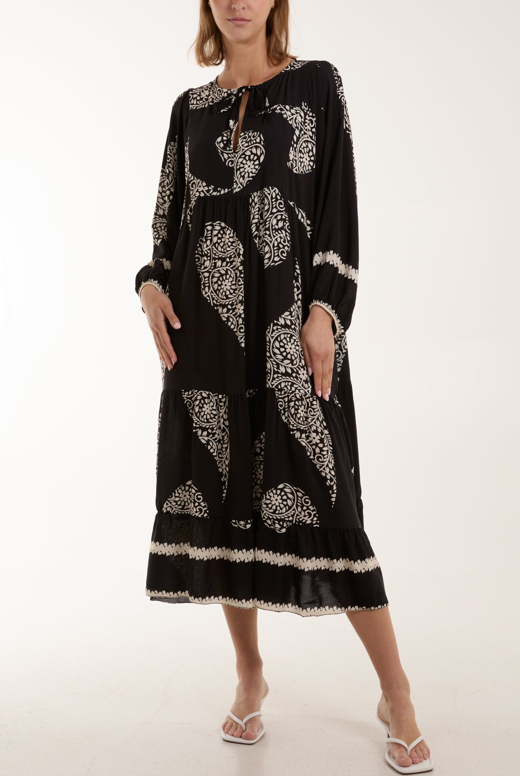 Paisley Print Tunic Maxi Dress Dresses WearAll Black One Size