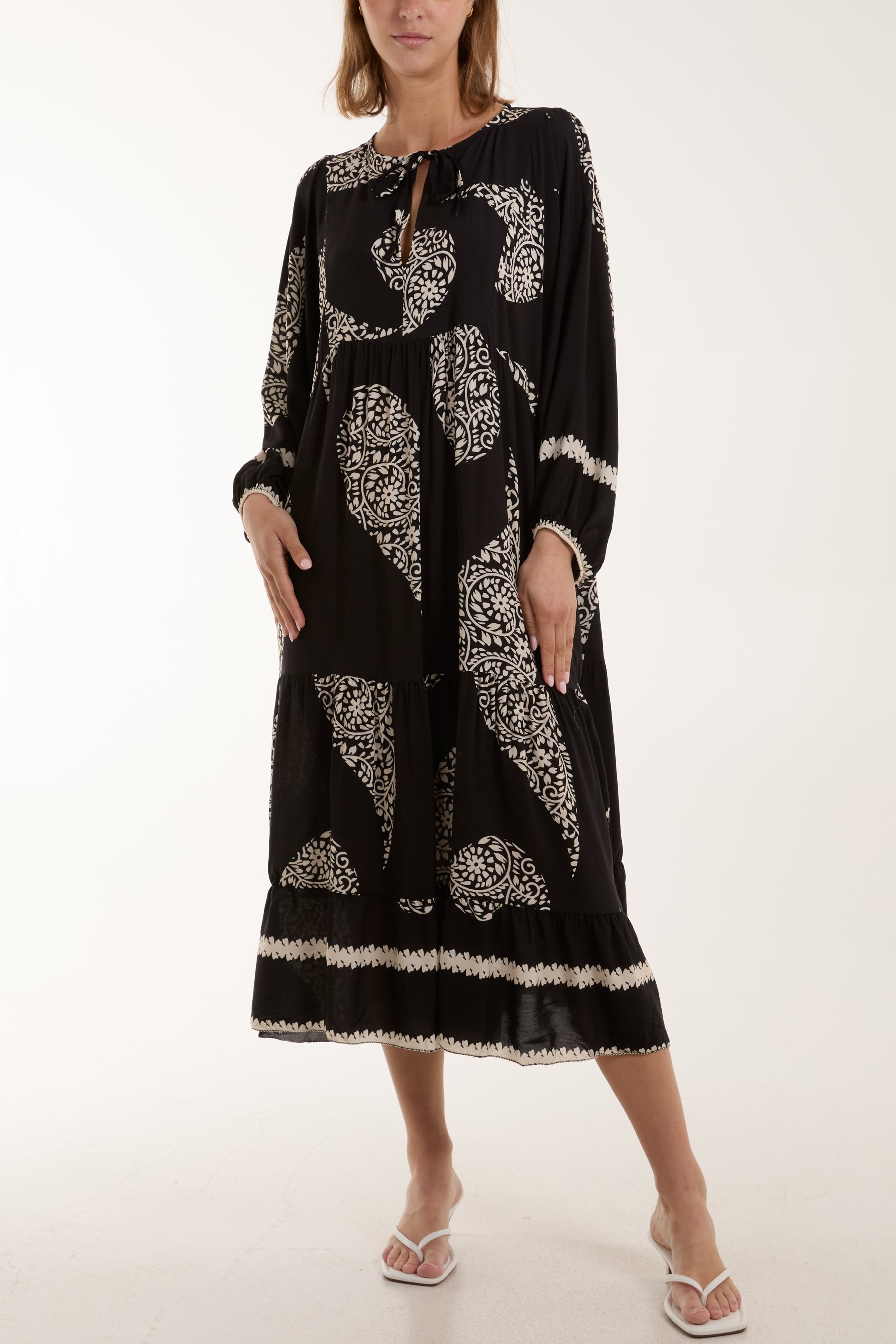 Paisley Print Tunic Maxi Dress Dresses WearAll Black One Size