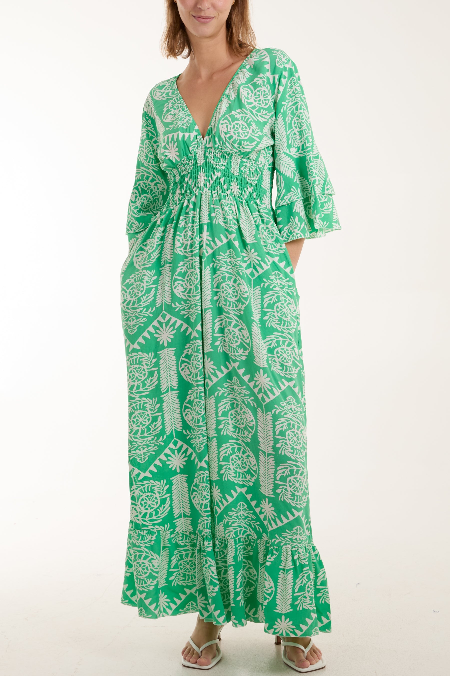 Baroque Shirred Bodice Jumpsuit Jumpsuits WearAll Jade One Size