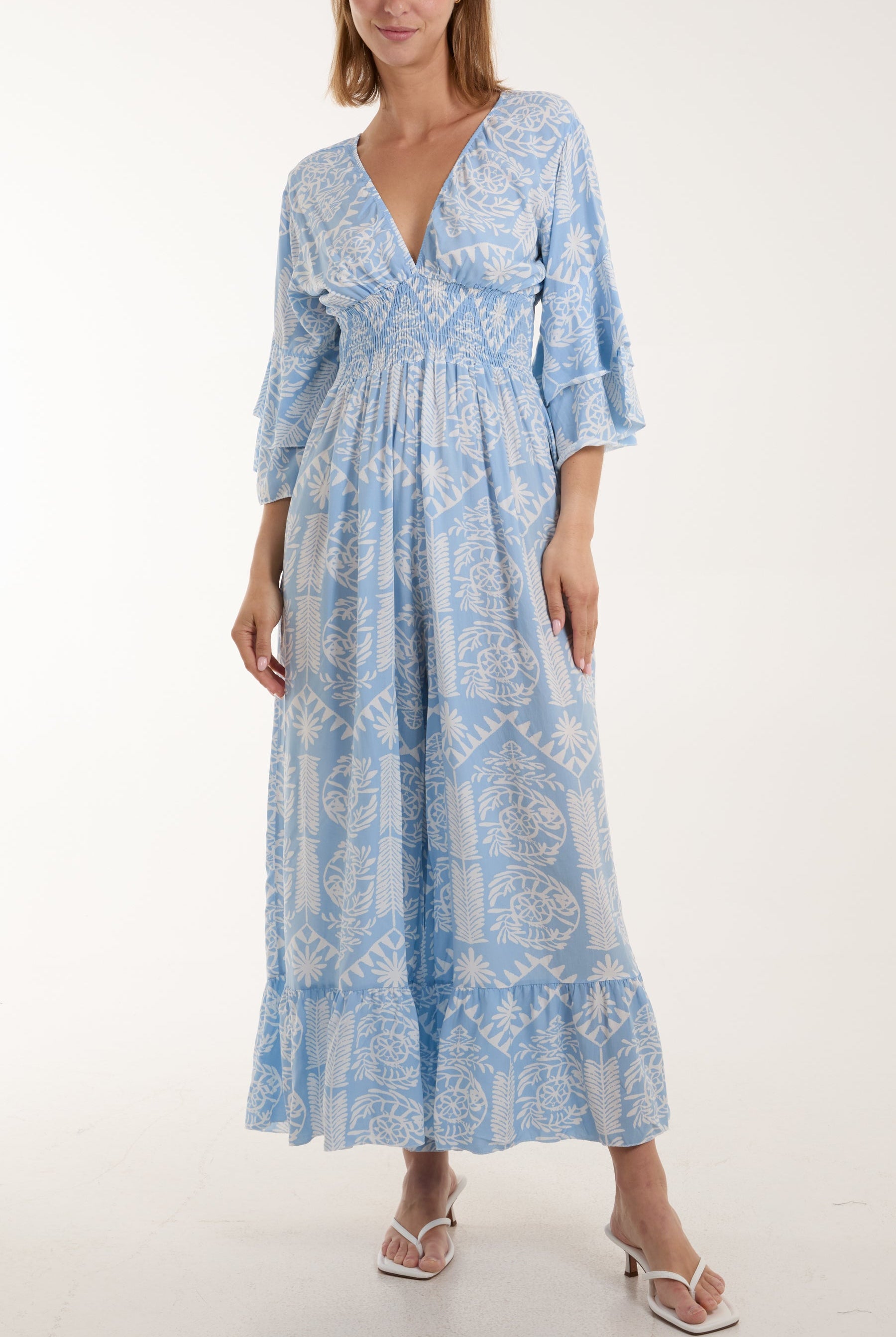 Baroque Shirred Bodice Jumpsuit Jumpsuits WearAll