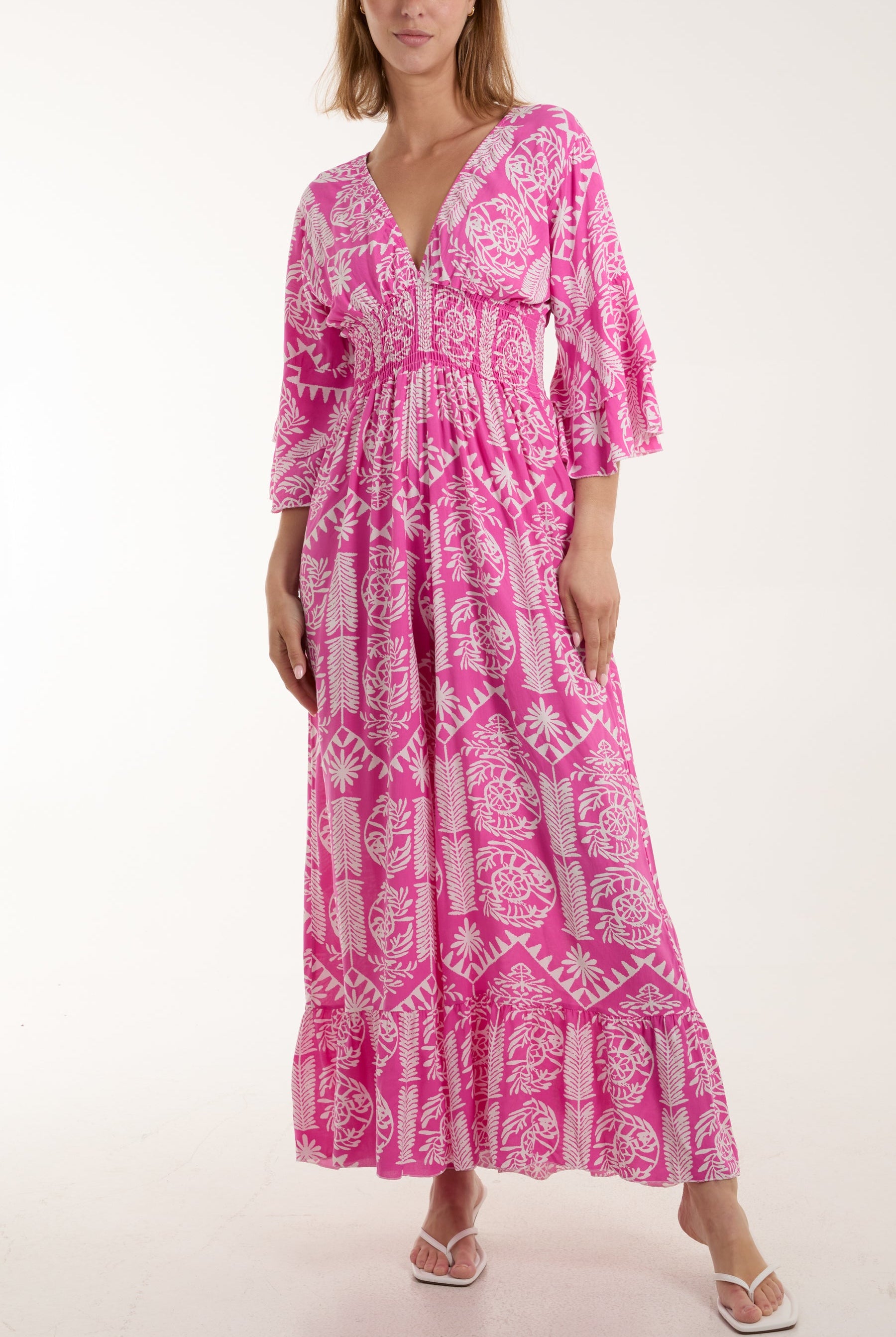 Baroque Shirred Bodice Jumpsuit Jumpsuits WearAll BubbleGum Pink One Size