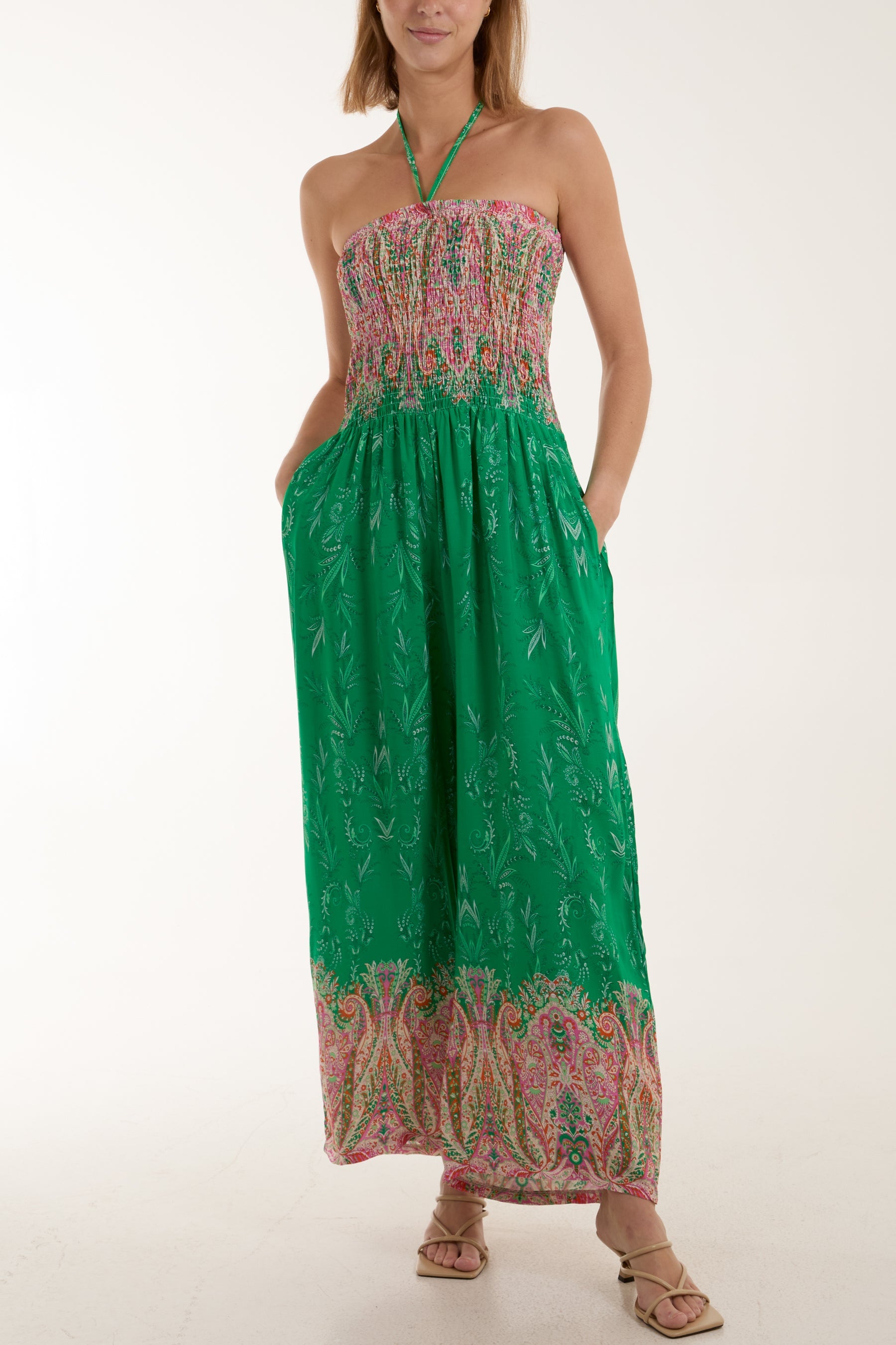 Floral Shirred Bandeau Jumpsuit Jumpsuits WearAll Jade One Size