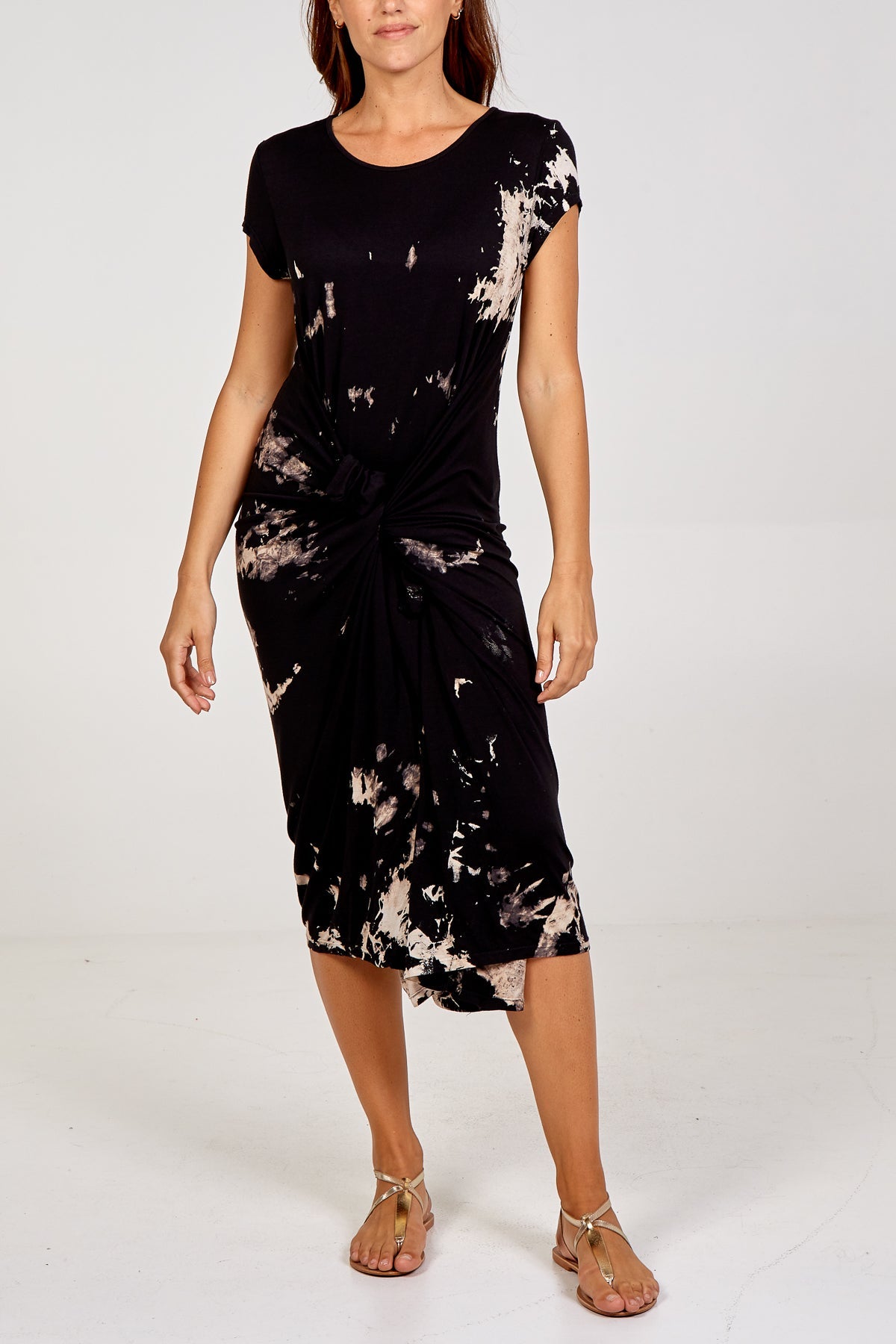 Cap Sleeve Tie Dye Parachute Dress DMF2 WearAll Black One Size