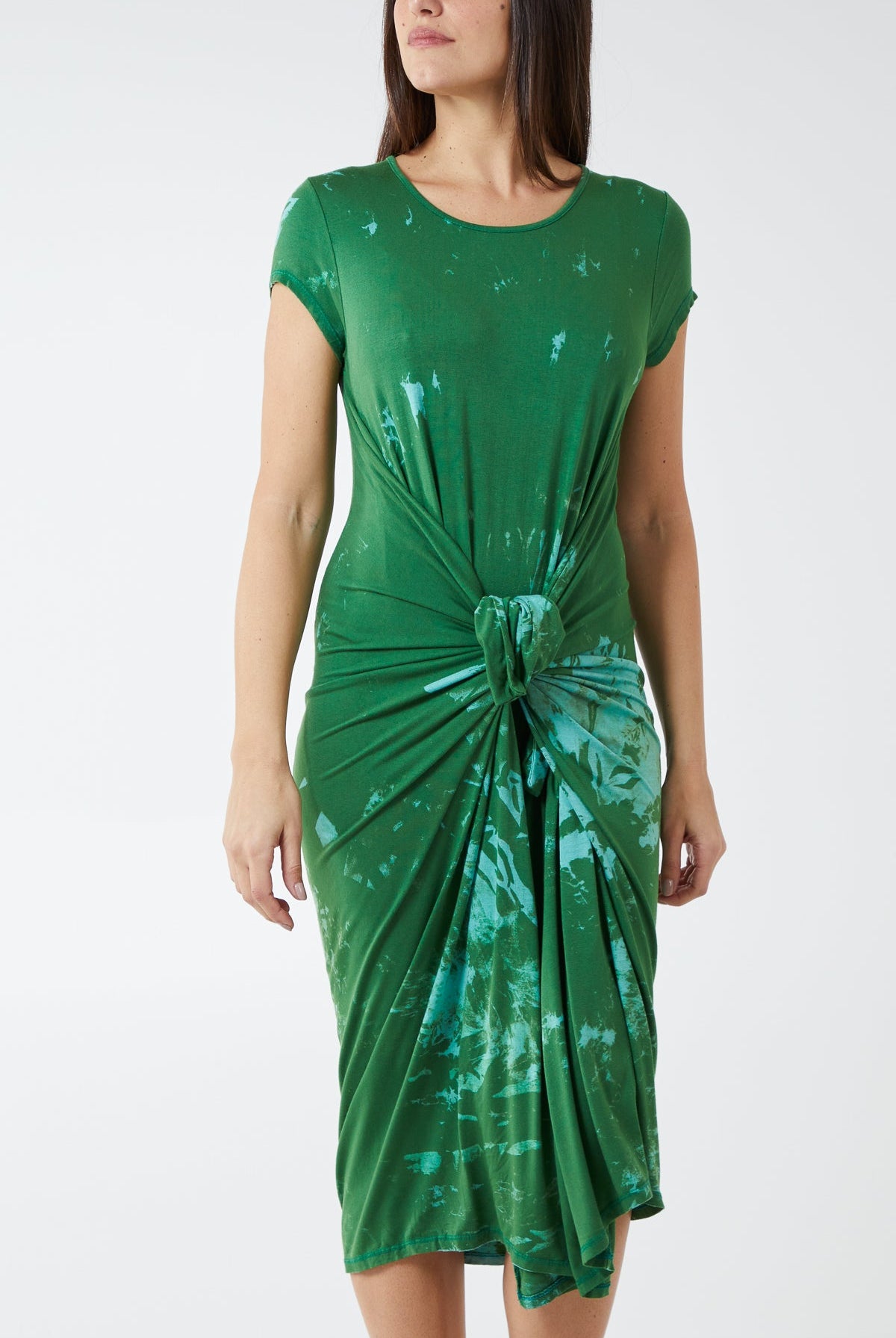 Cap Sleeve Tie Dye Parachute Dress DMF2 WearAll Green One Size