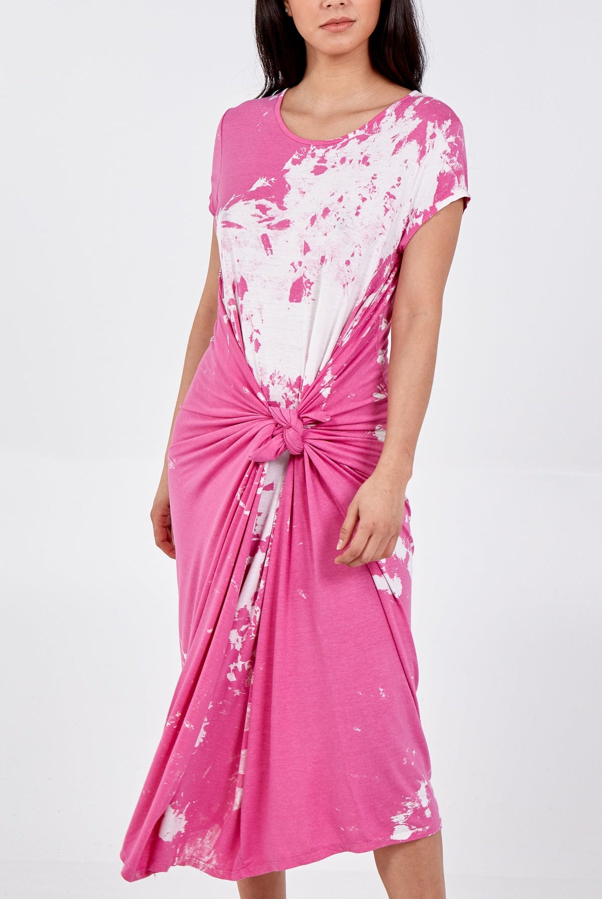 Cap Sleeve Tie Dye Parachute Dress DMF2 WearAll Hot Pink One Size