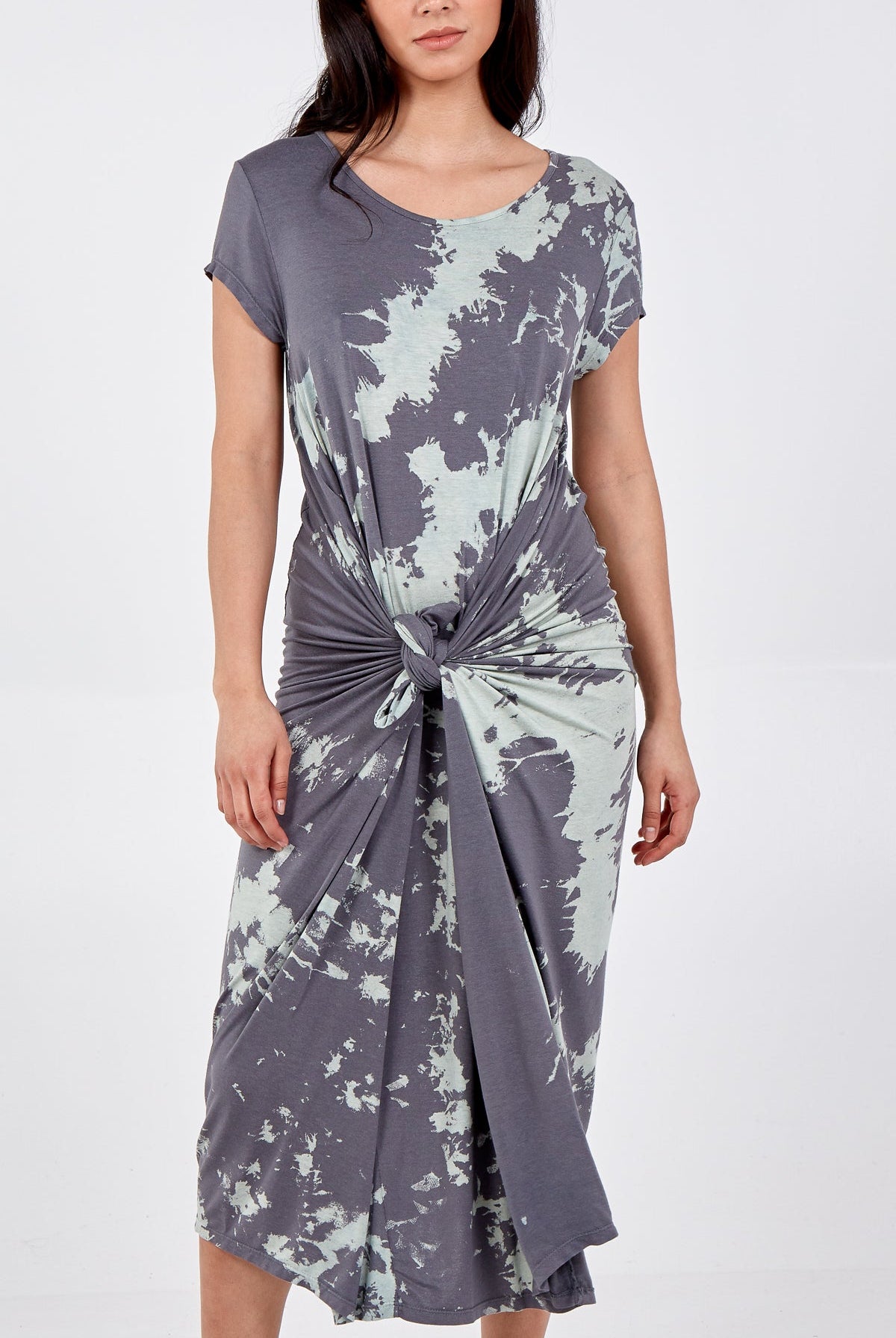 Cap Sleeve Tie Dye Parachute Dress DMF2 WearAll Grey One Size