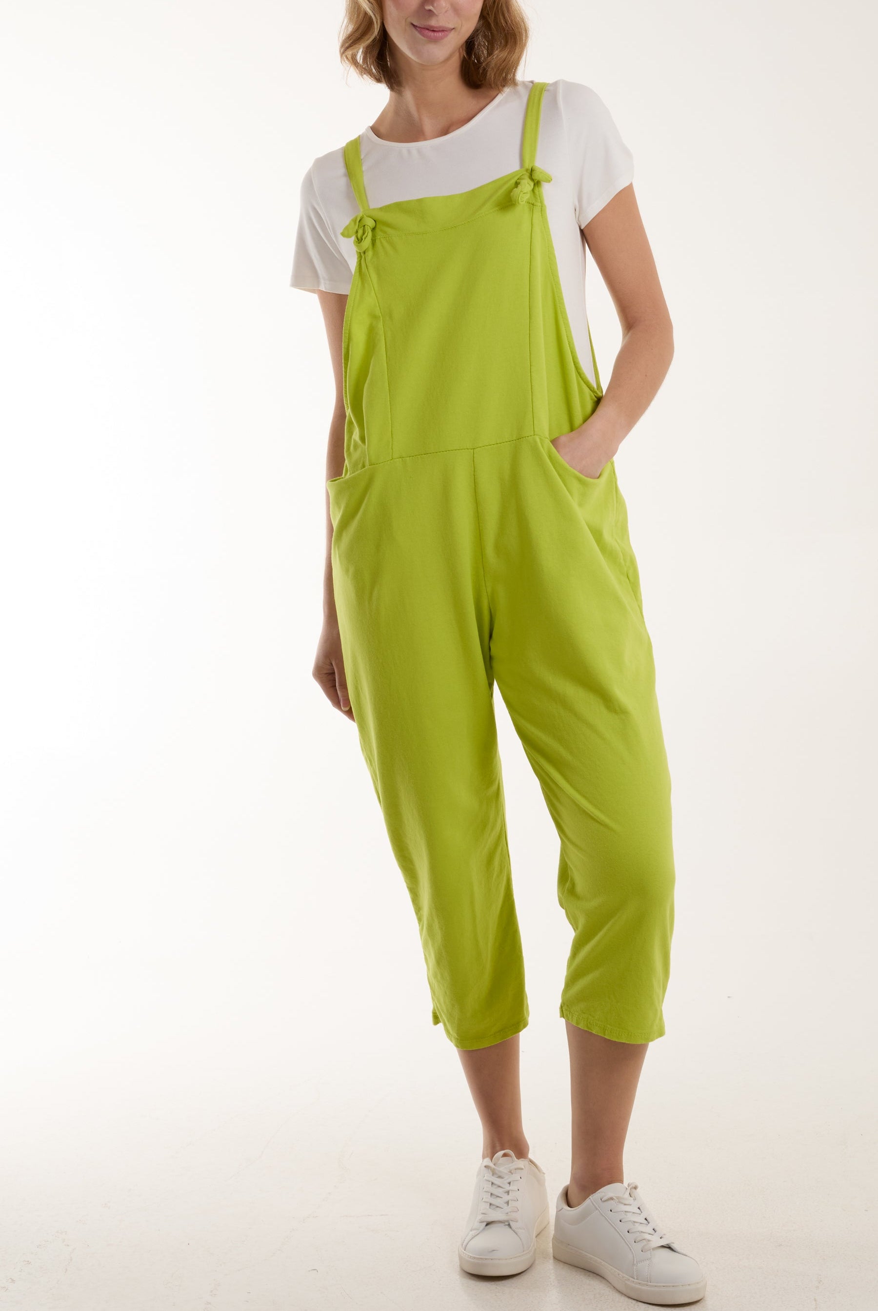 Bow Detail Plain Dungarees Jump/Play WearAll Lime One Size