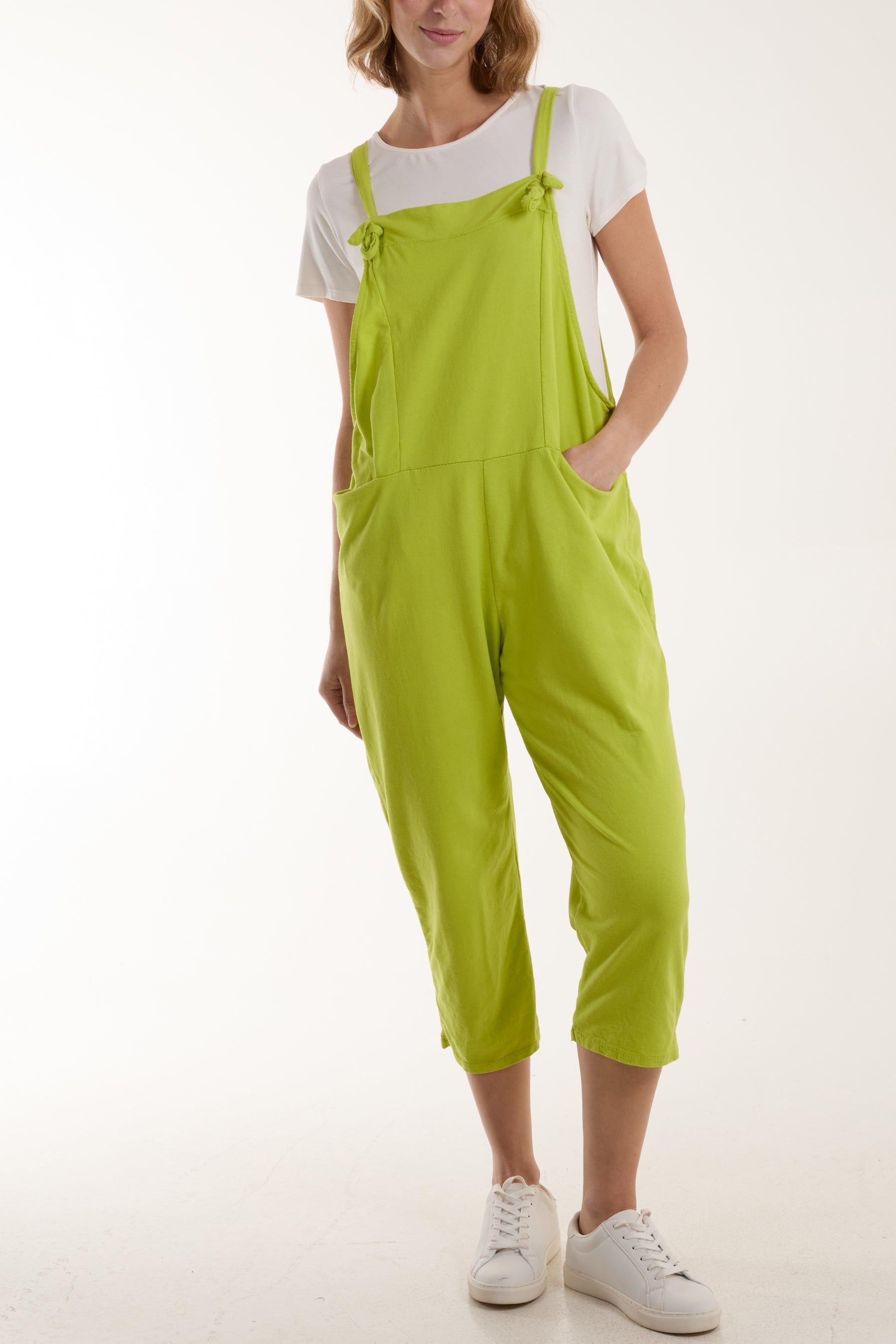 Bow Detail Plain Dungarees Jump/Play WearAll Lime One Size
