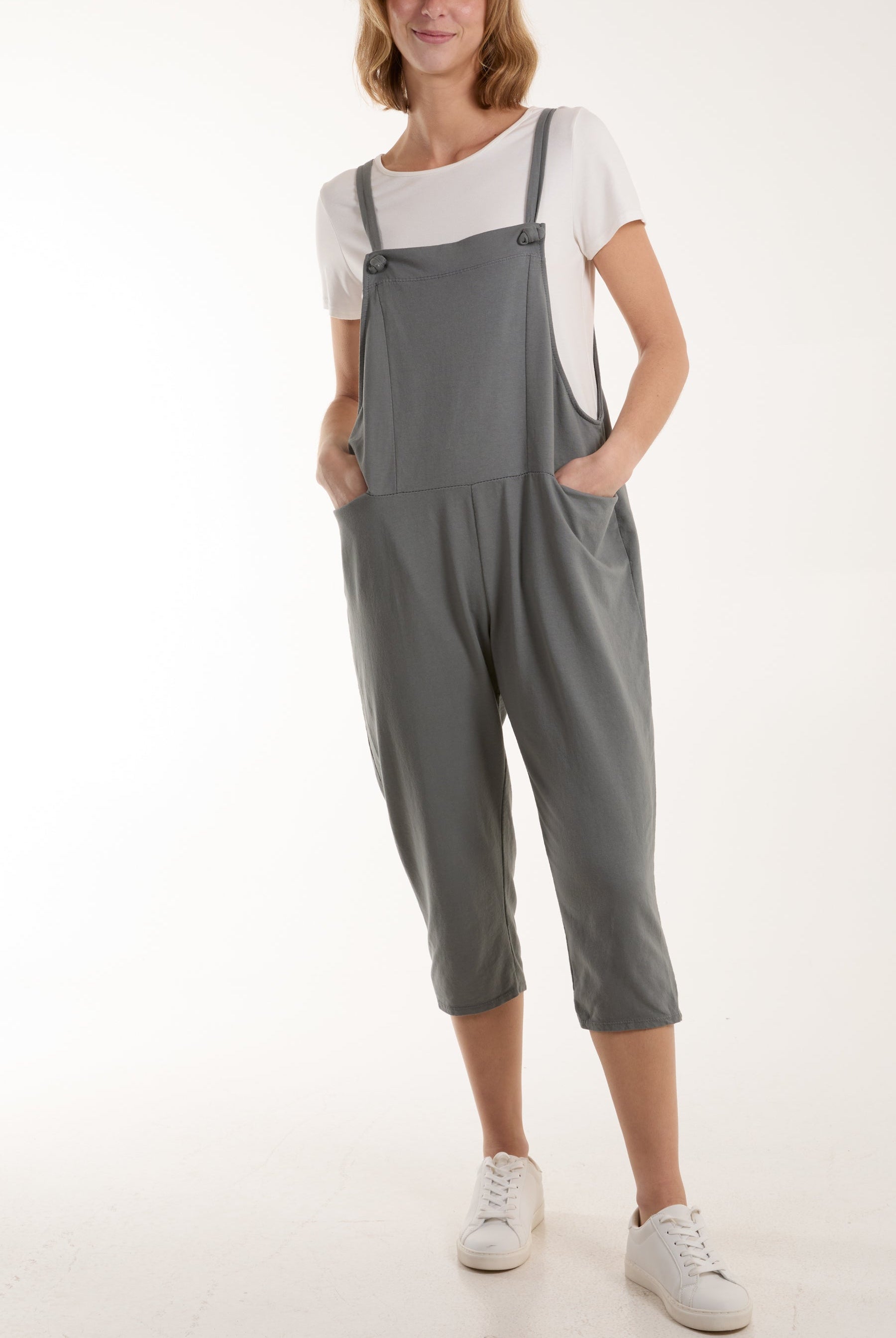 Bow Detail Plain Dungarees Jump/Play WearAll Grey One Size