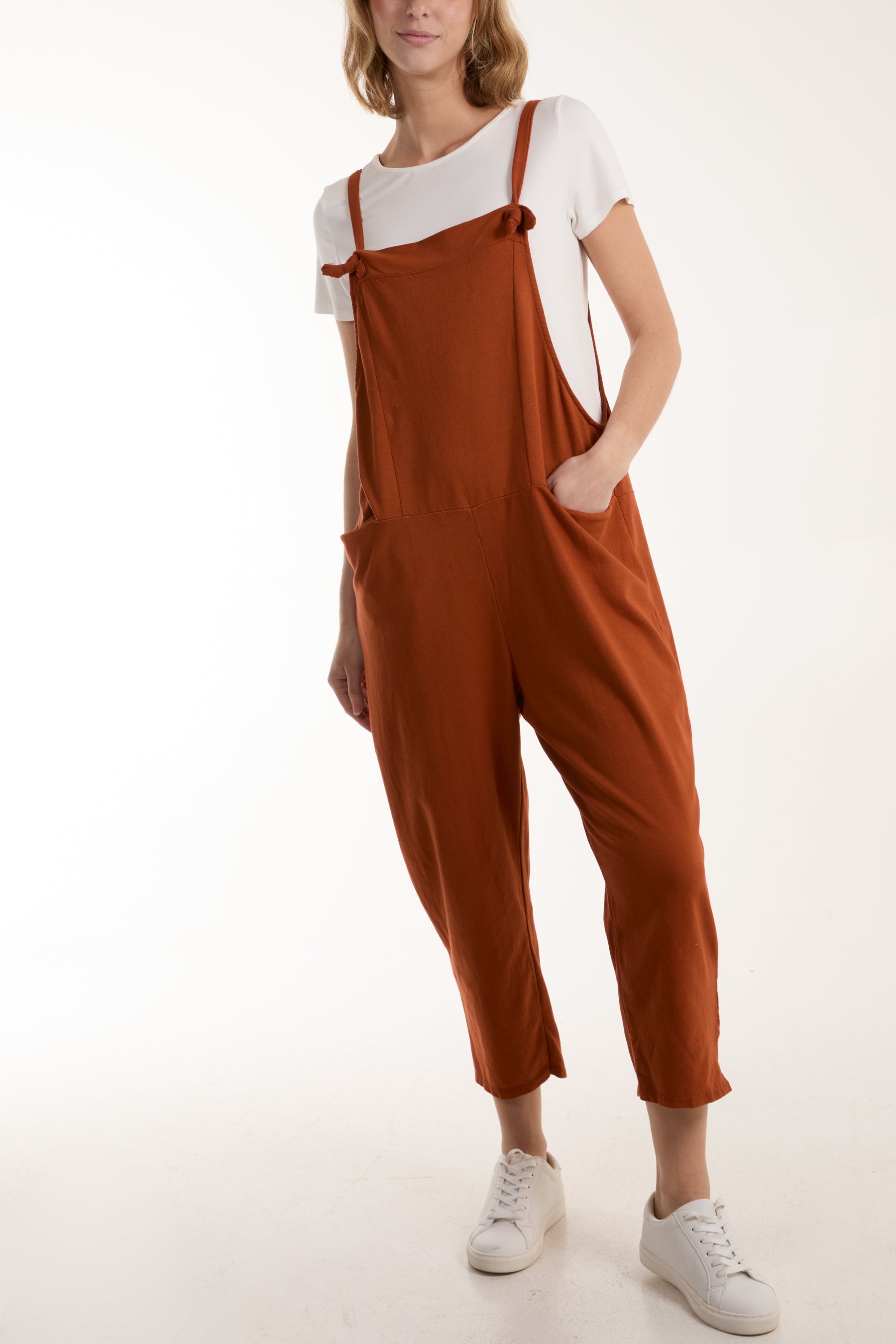 Bow Detail Plain Dungarees Jump/Play WearAll Tan One Size