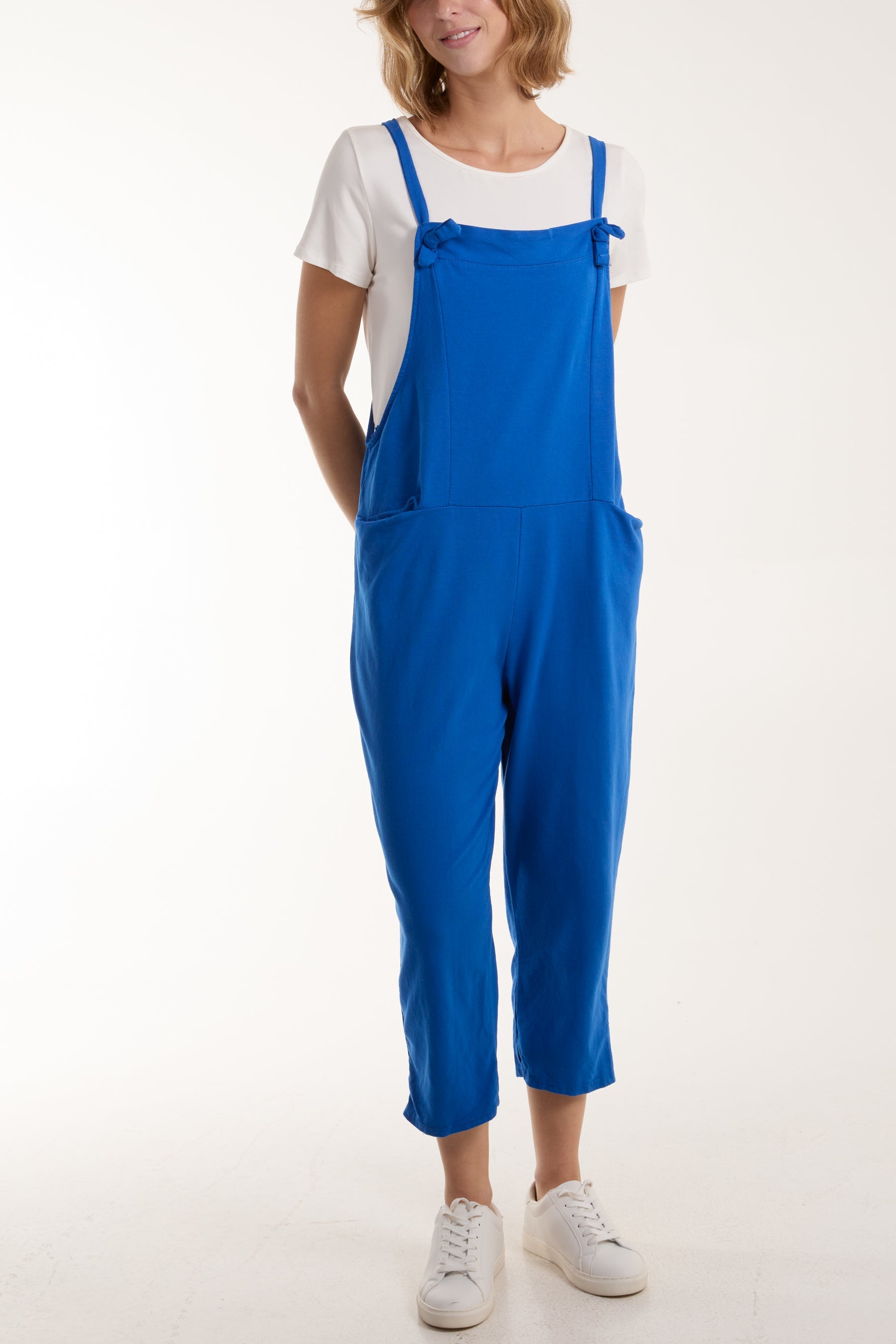 Bow Detail Plain Dungarees Jump/Play WearAll Royal Blue One Size