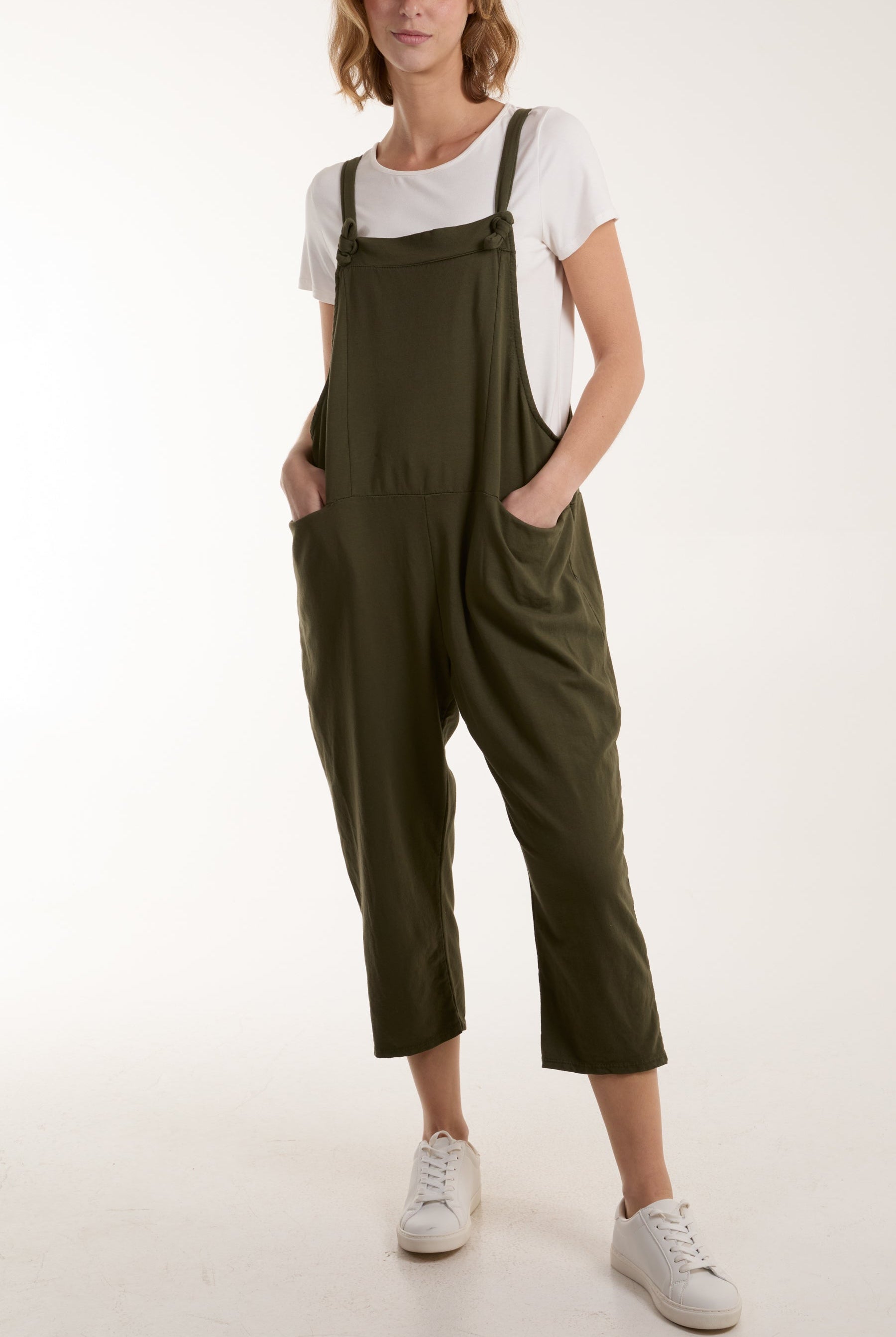 Bow Detail Plain Dungarees Jump/Play WearAll Khaki One Size