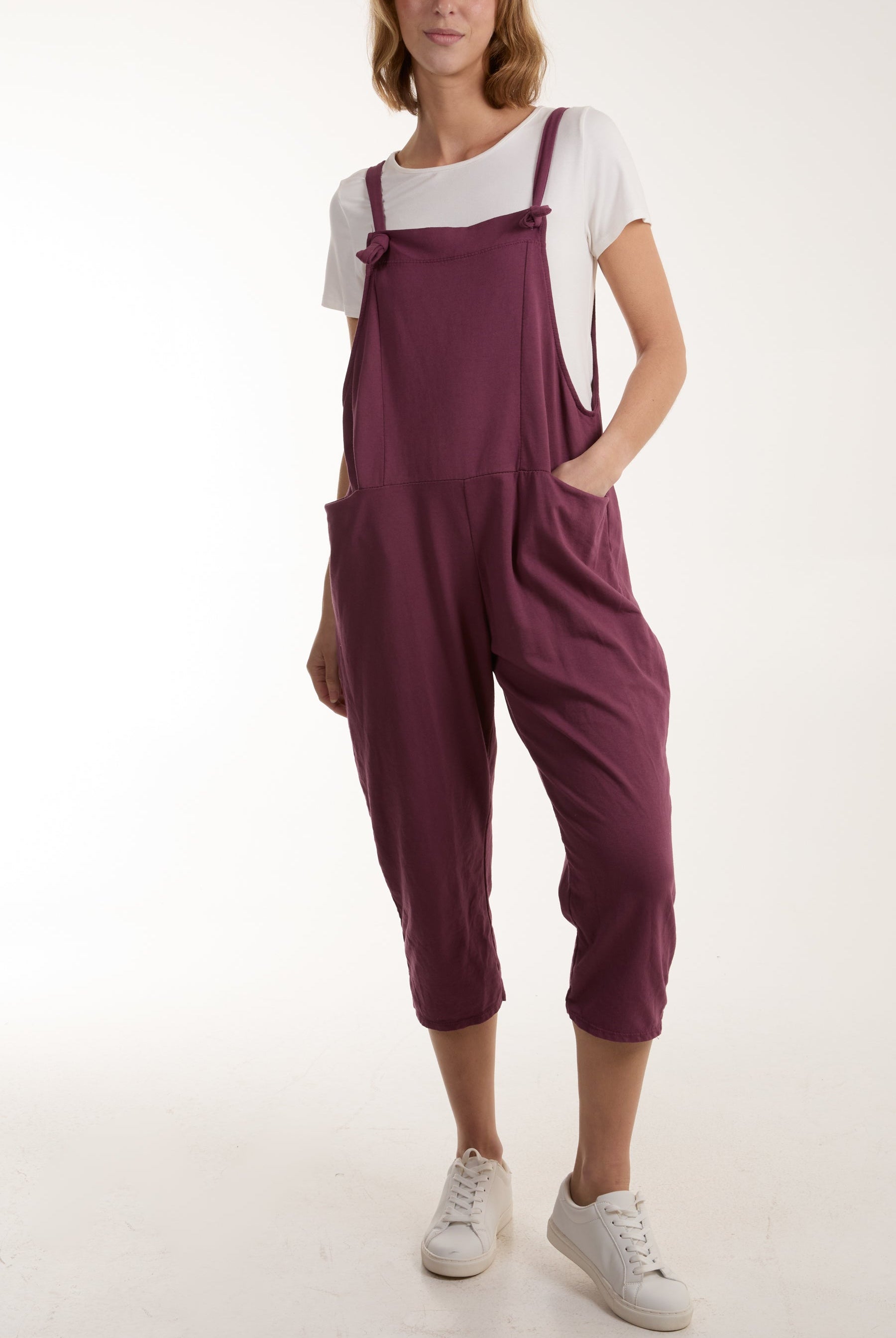 Bow Detail Plain Dungarees Jump/Play WearAll Purple One Size