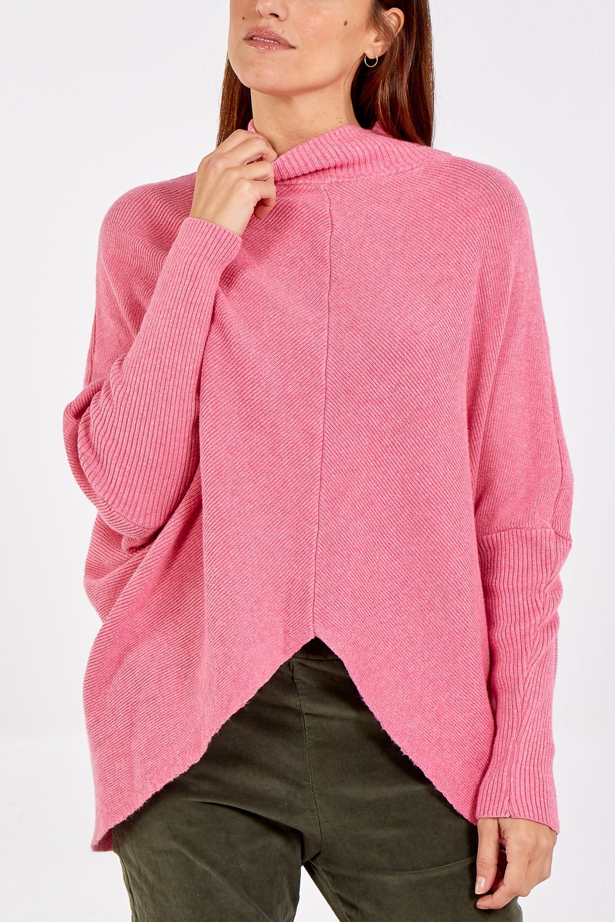 Long Sleeve Turtle Neck Jumper JMF1 WearAll Hot Pink One Size