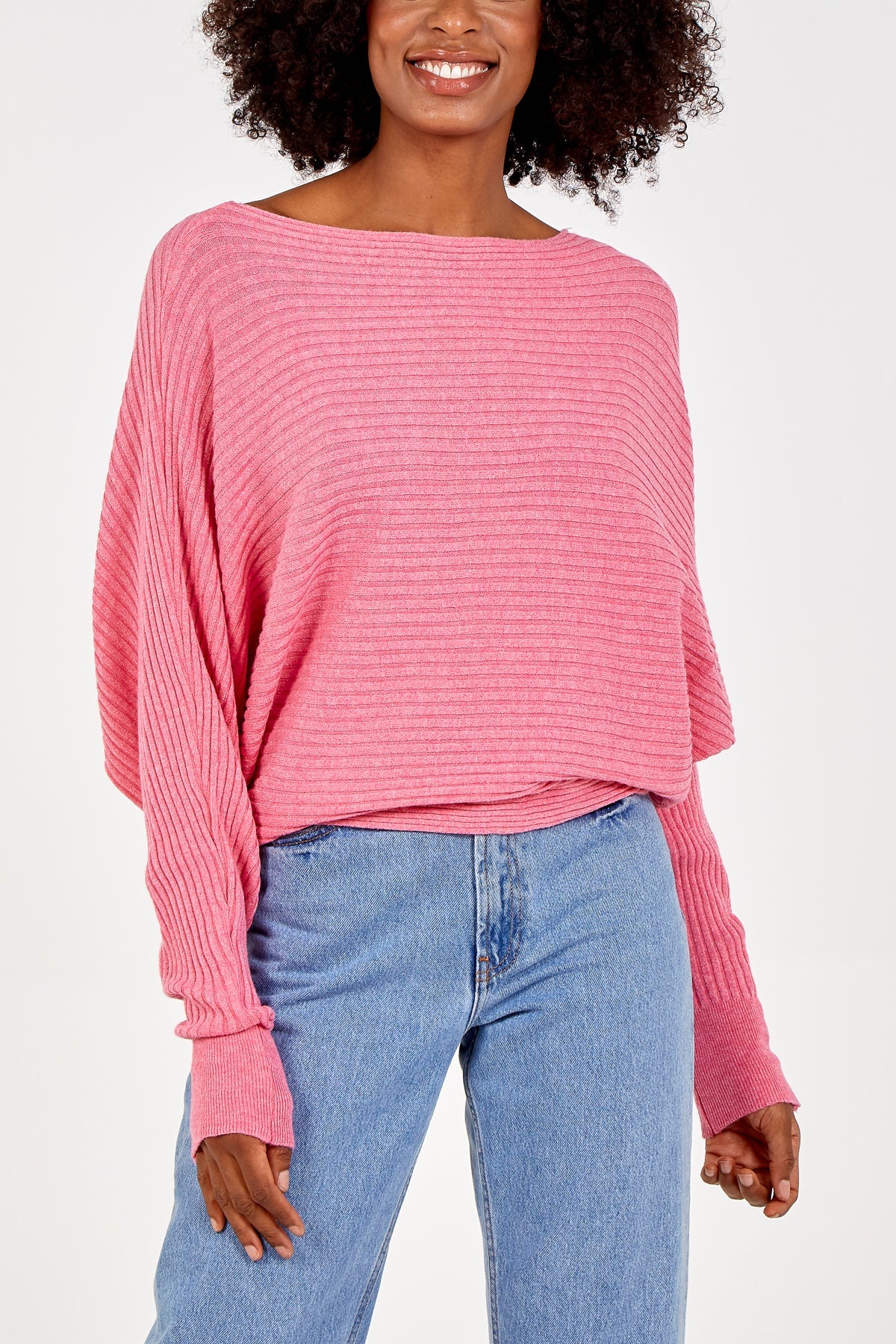 Batwing Ribbed Jumper JMF1 WearAll Hot Pink One Size