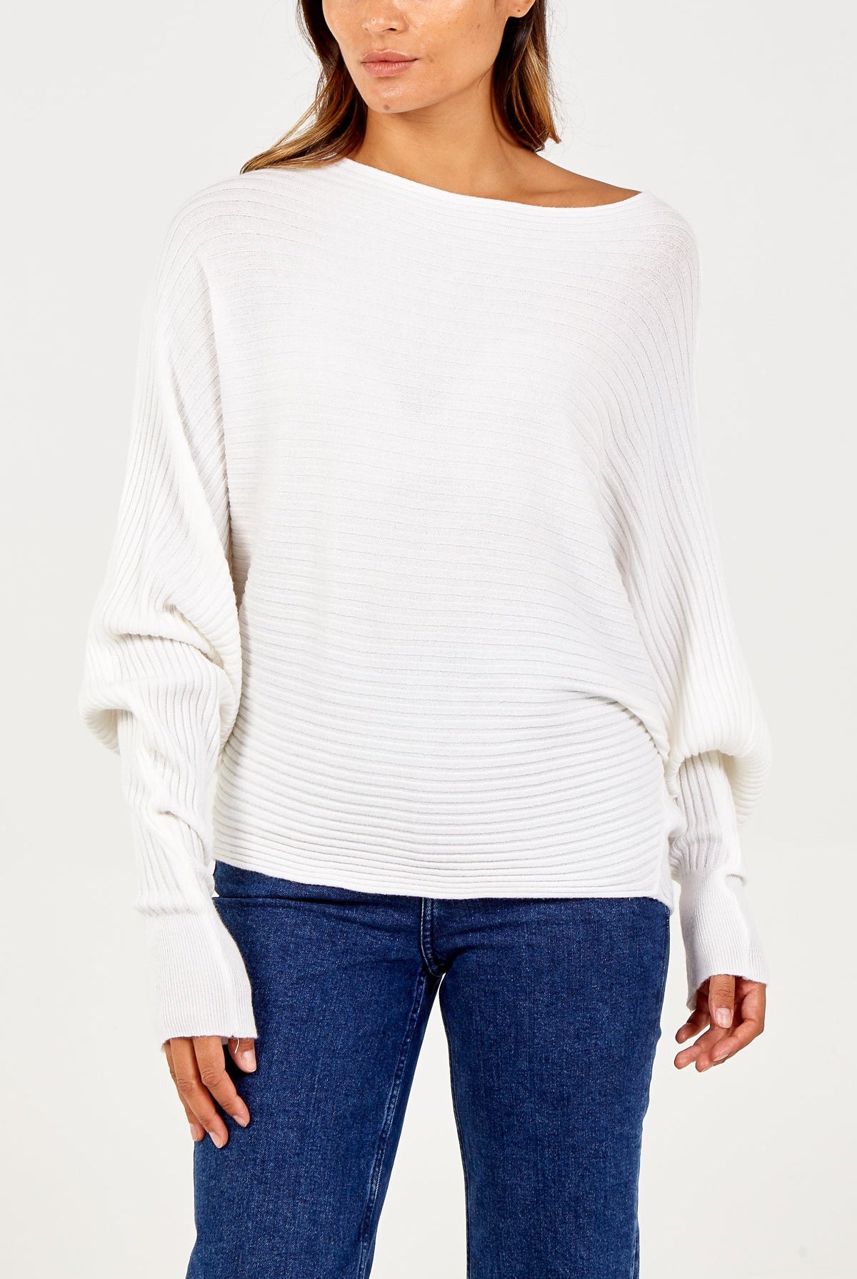 Batwing Ribbed Jumper JMF1 WearAll Cream One Size
