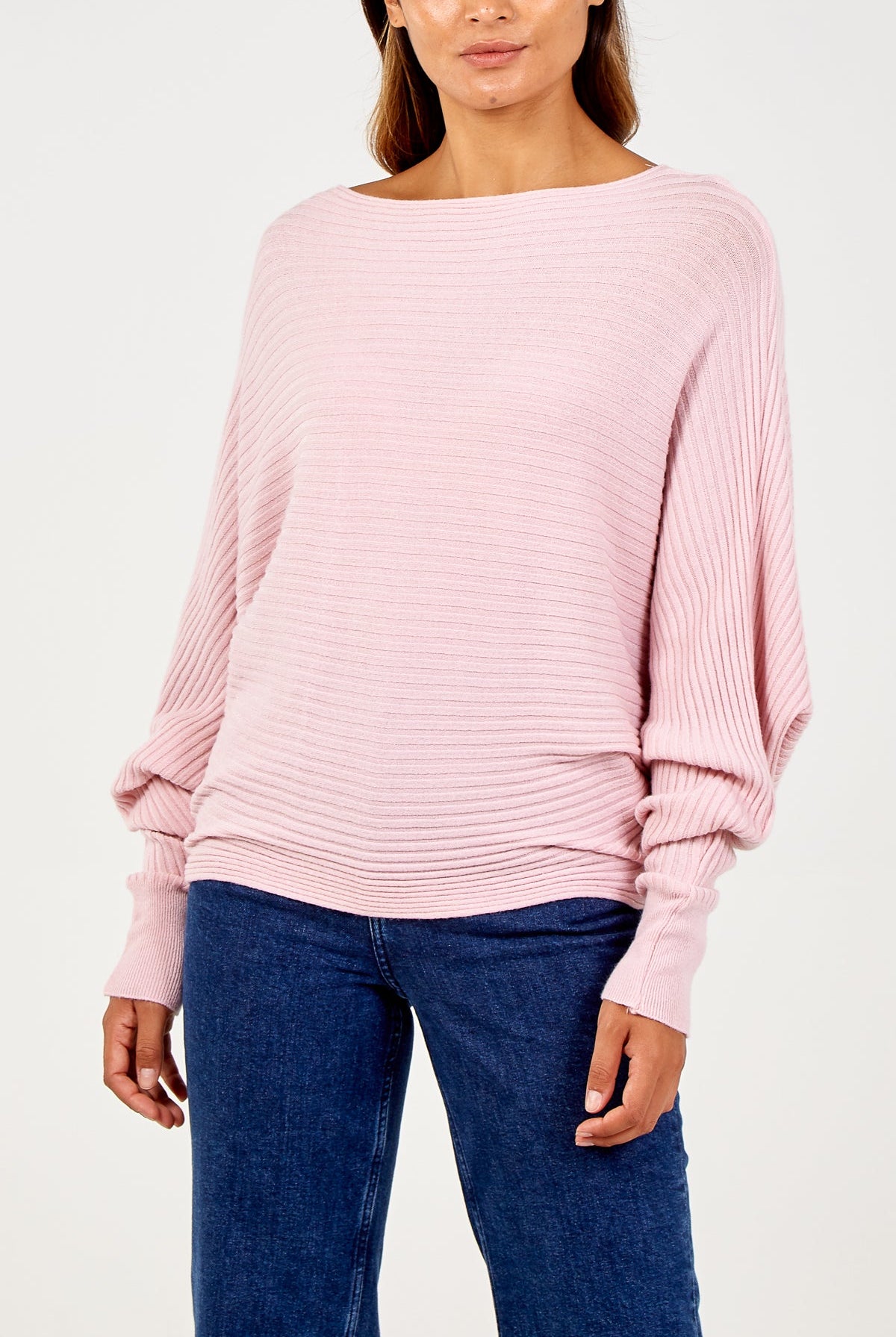 Batwing Ribbed Jumper JMF1 WearAll Pink One Size