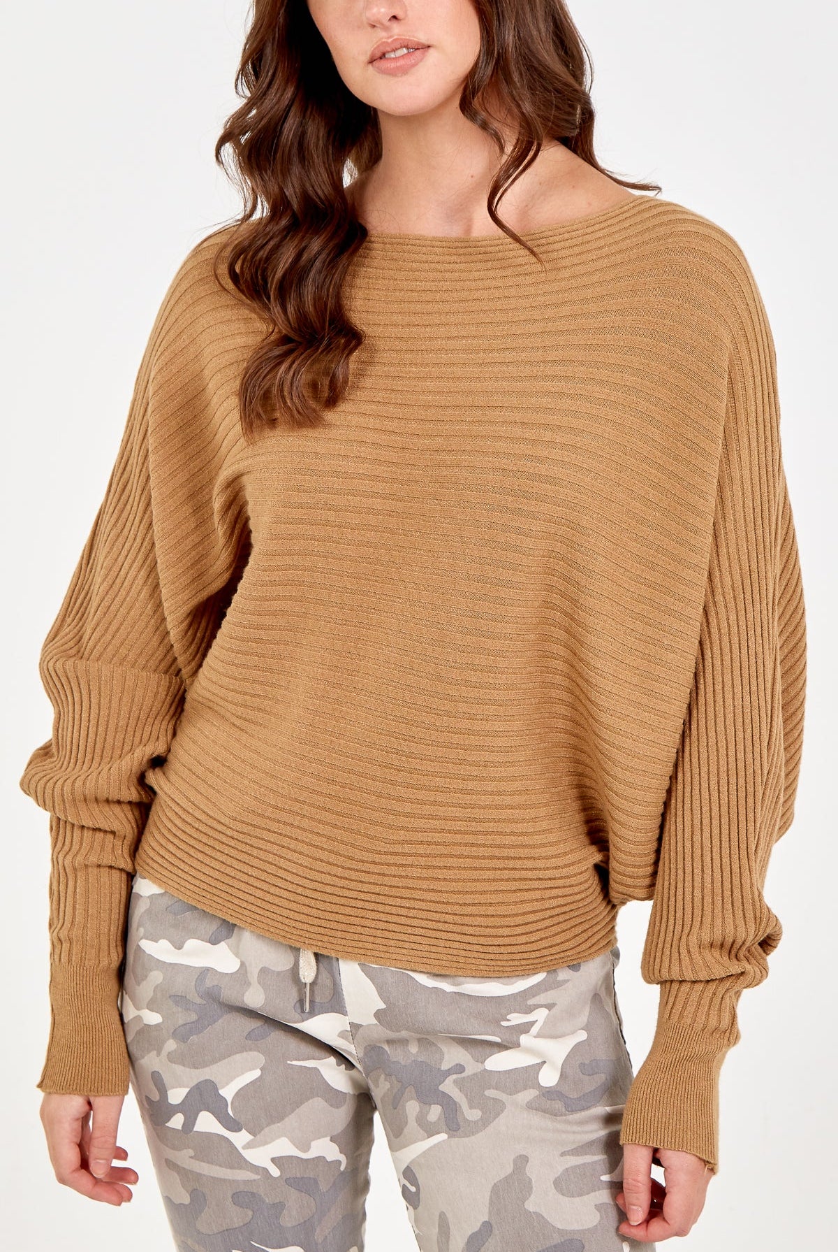 Batwing Ribbed Jumper JMF1 WearAll Camel One Size