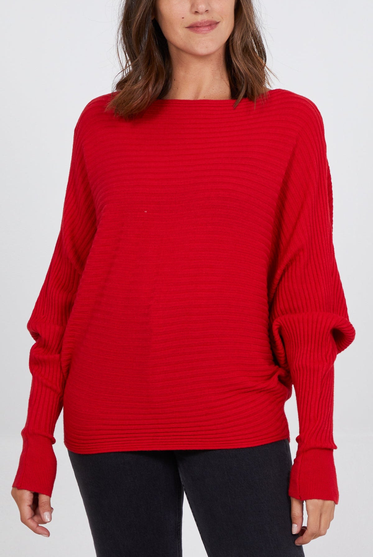 Batwing Ribbed Jumper JMF1 WearAll Red One Size