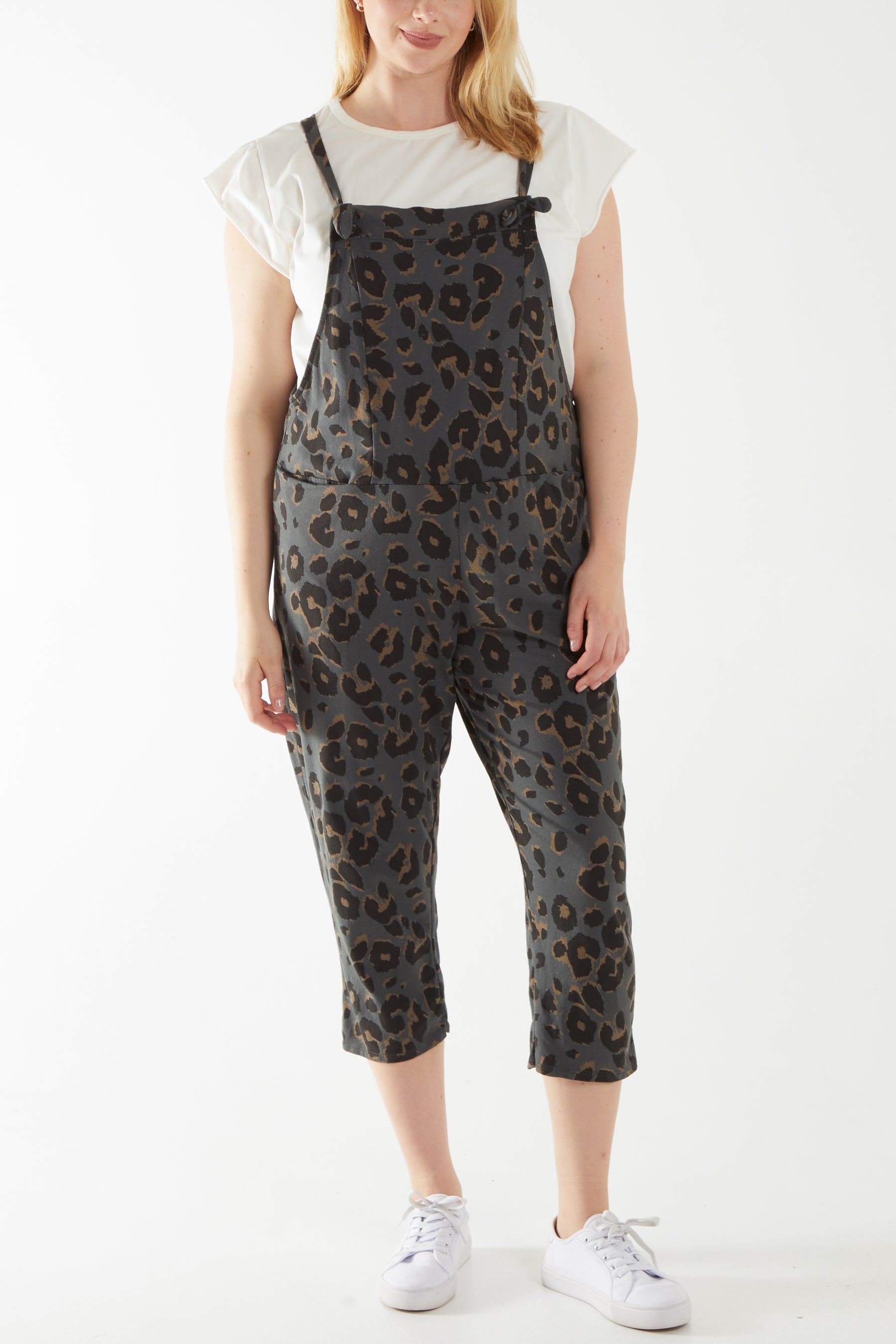 Leopard Print Dungarees Jump/Play WearAll Charcoal One Size