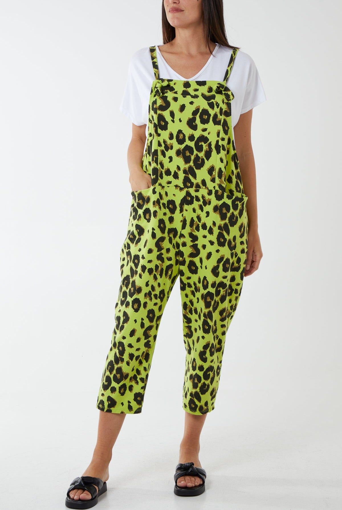 Leopard Print Dungarees Jump/Play WearAll Lime One Size