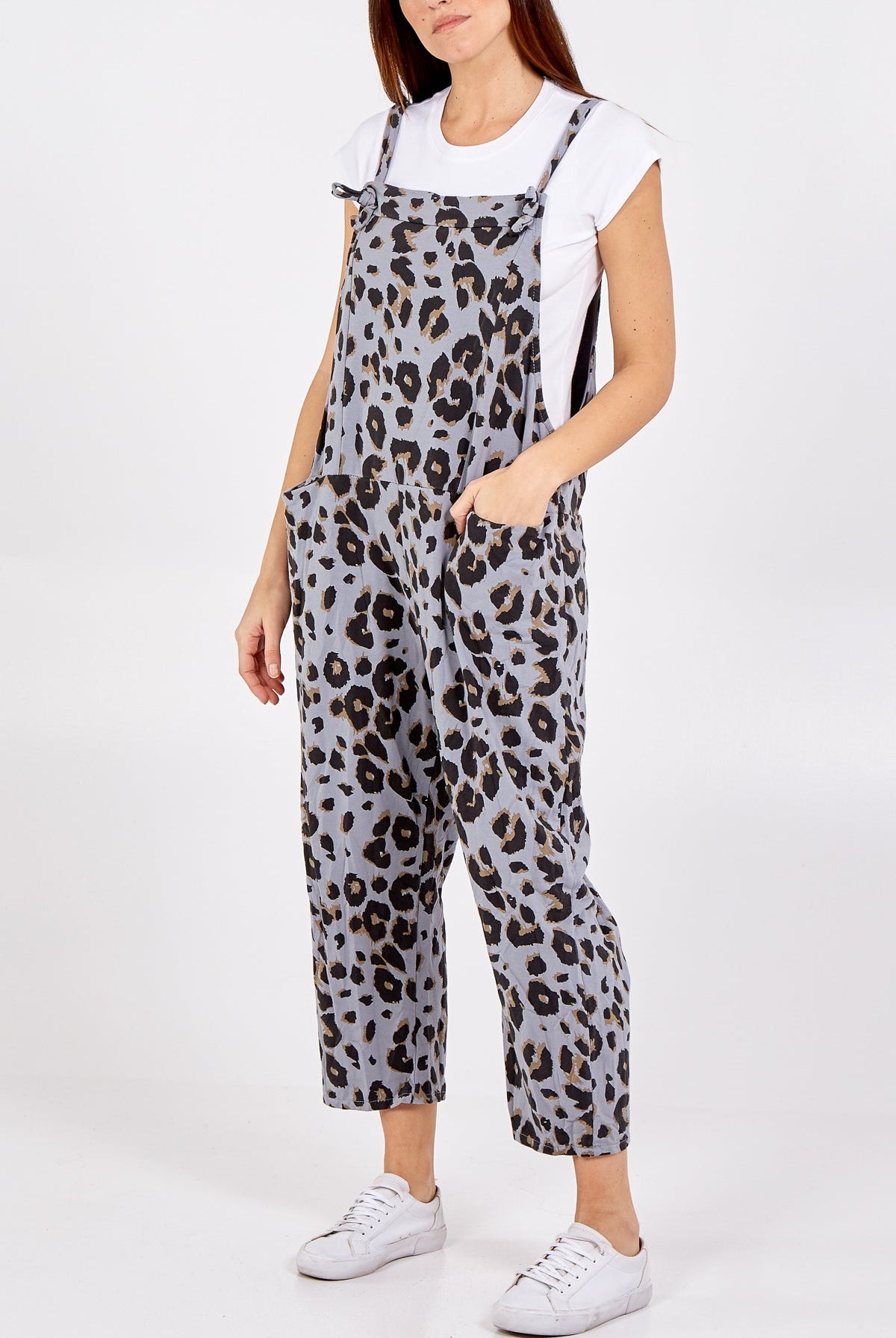Leopard Print Dungarees Jump/Play WearAll Grey One Size