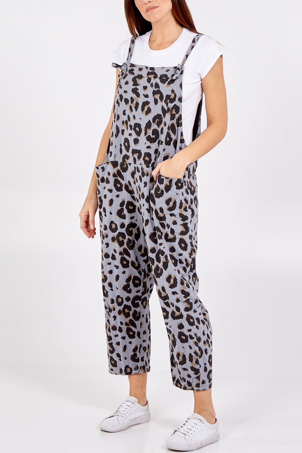 Leopard Print Dungarees Jump/Play WearAll Grey One Size