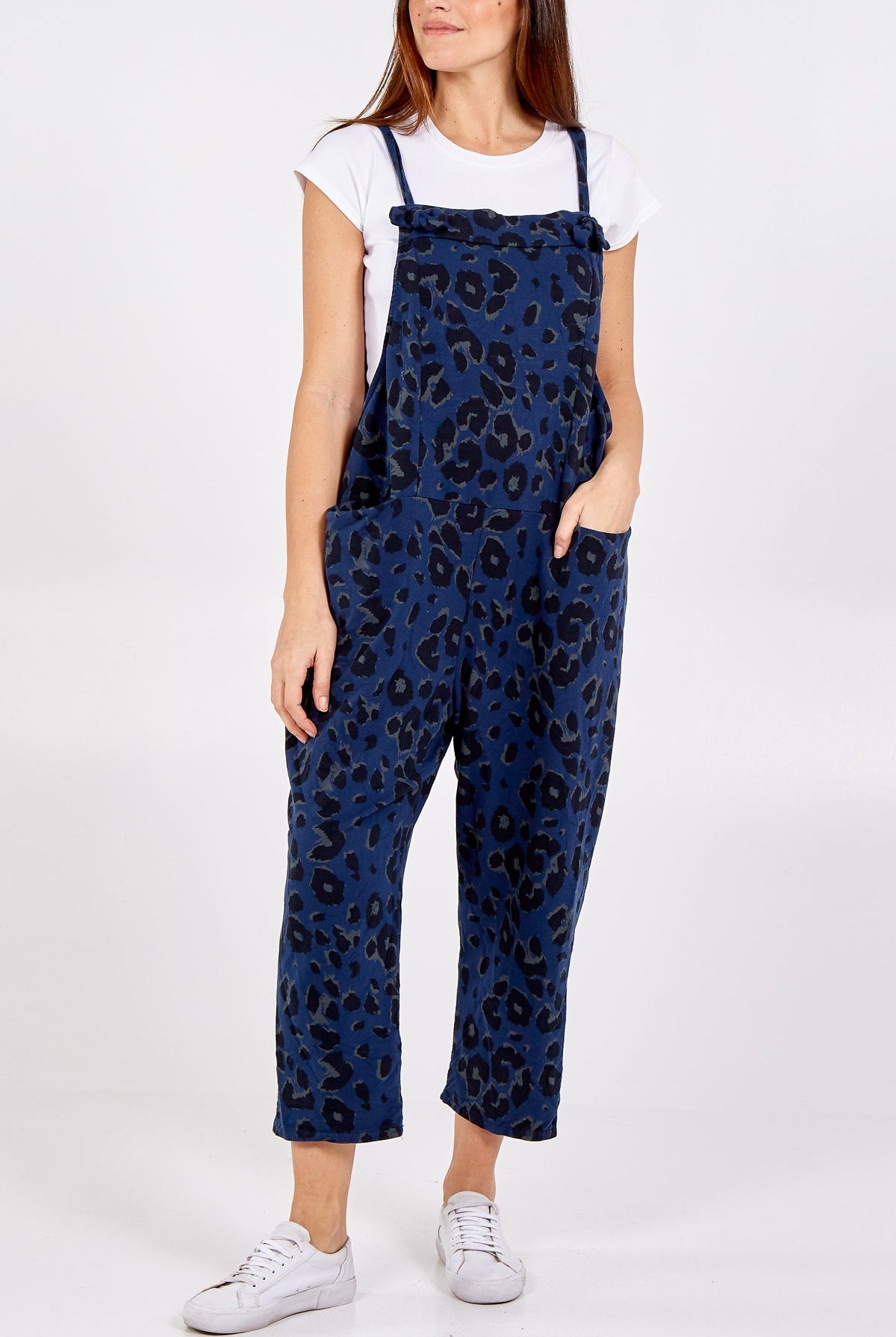 Leopard Print Dungarees Jump/Play WearAll Navy One Size