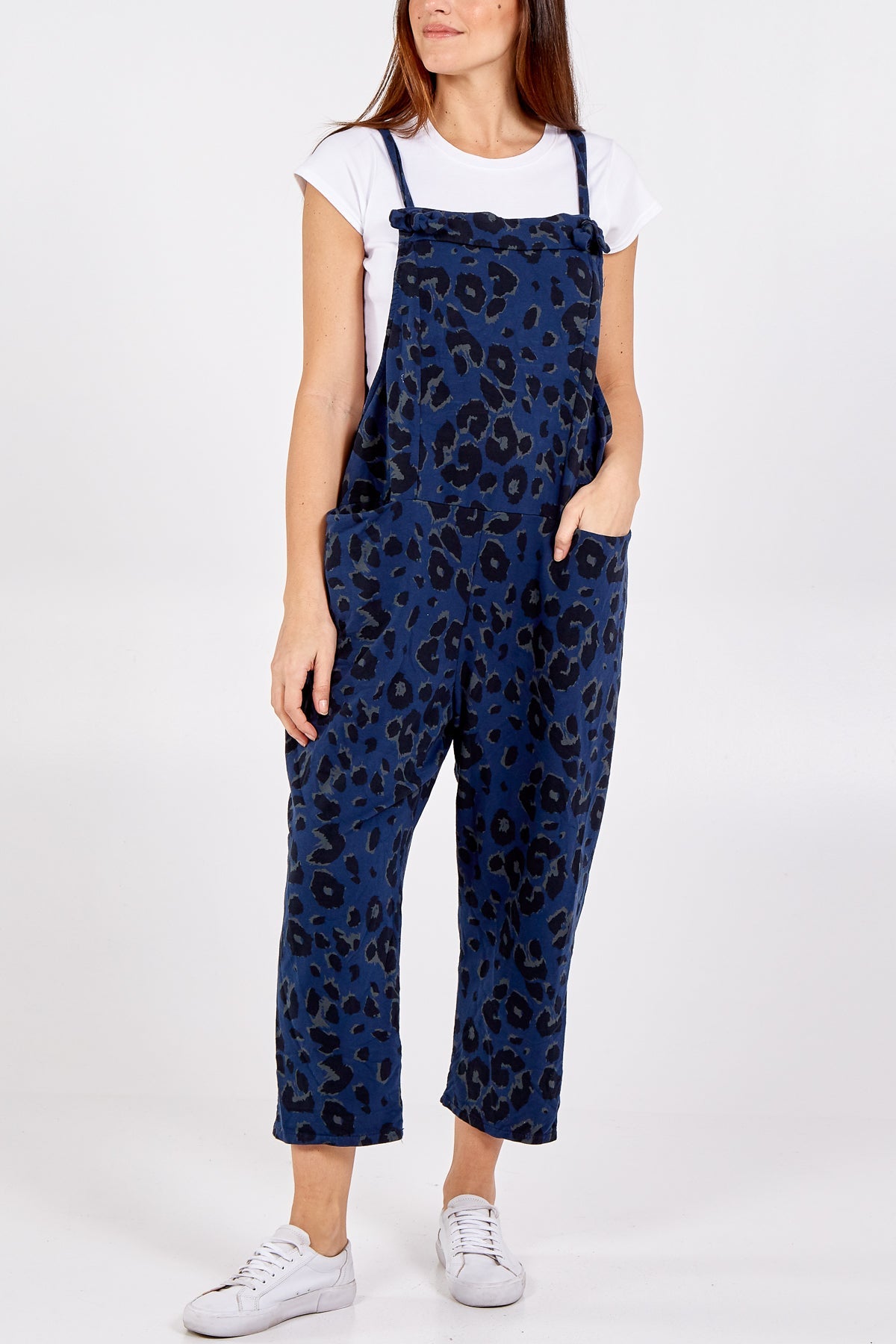Leopard Print Dungarees Jump/Play WearAll Navy One Size