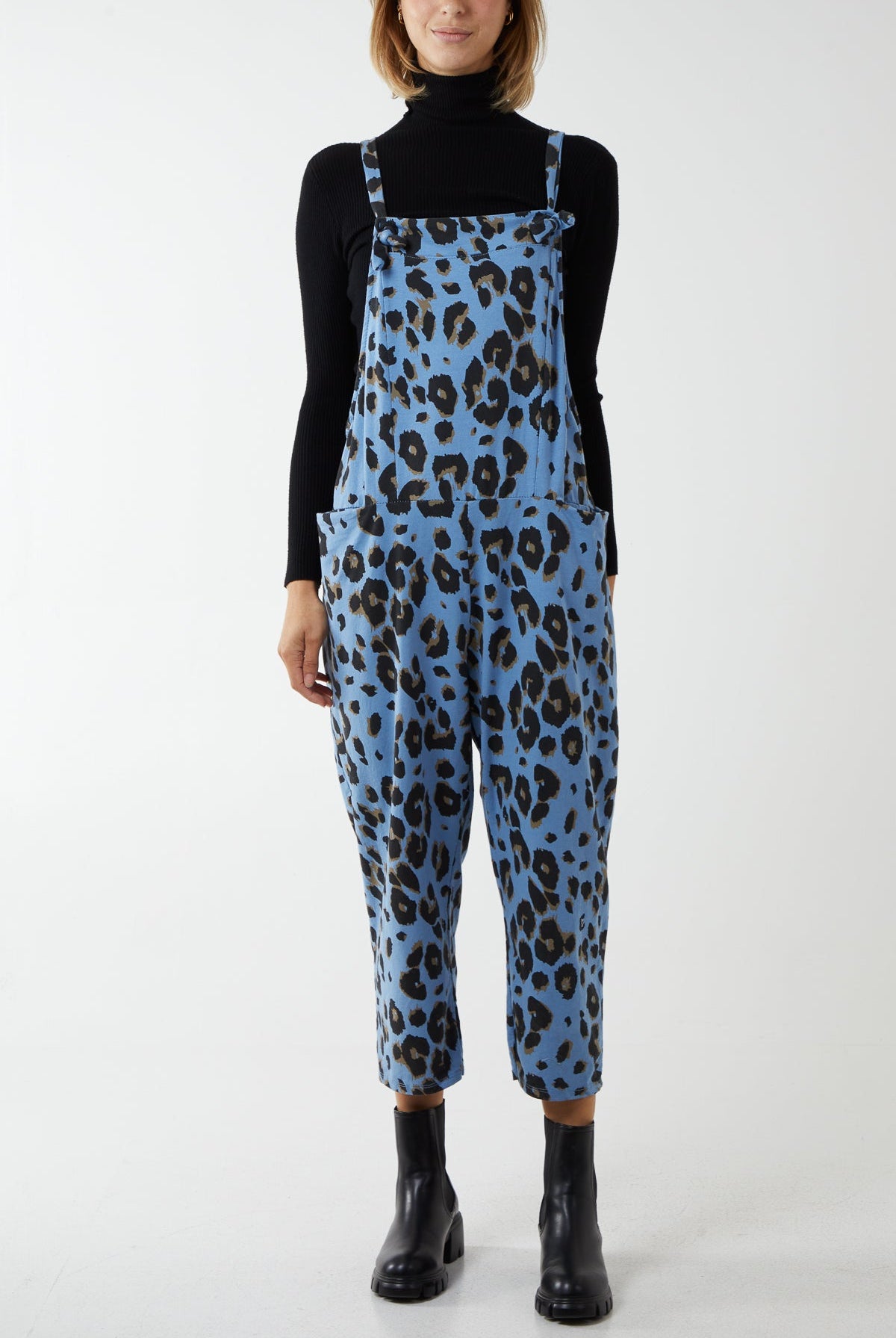 Leopard Print Dungarees Jump/Play WearAll Blue One Size