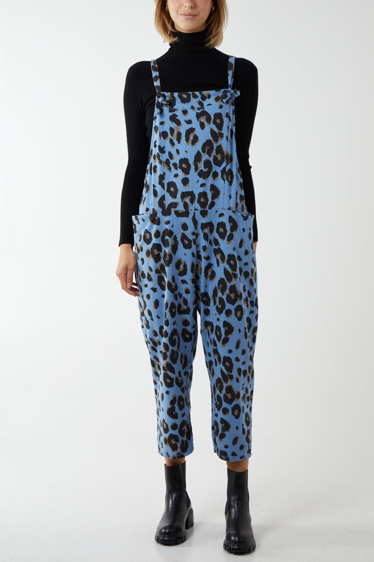 Leopard Print Dungarees Jump/Play WearAll Blue One Size