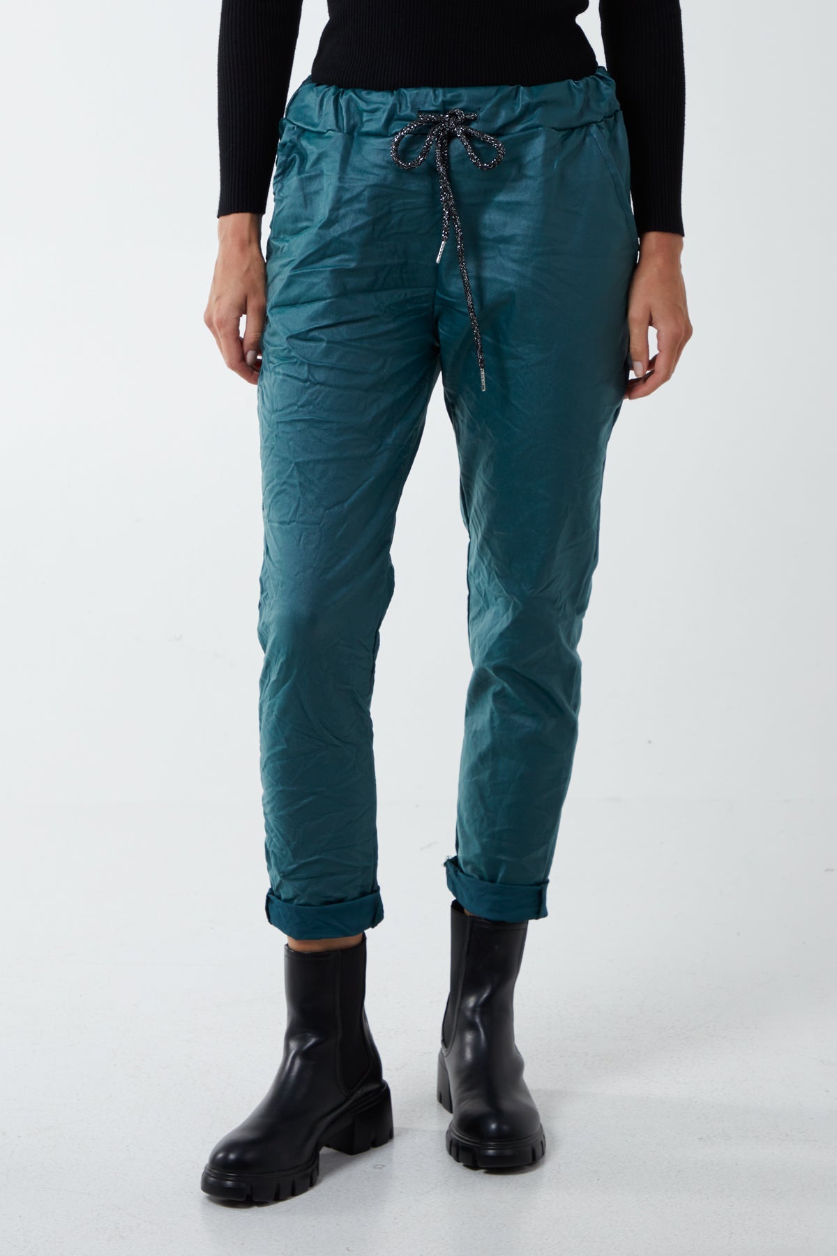 Magic Stretch PU Coated Crushed Trousers TRS1 WearAll Teal One Size