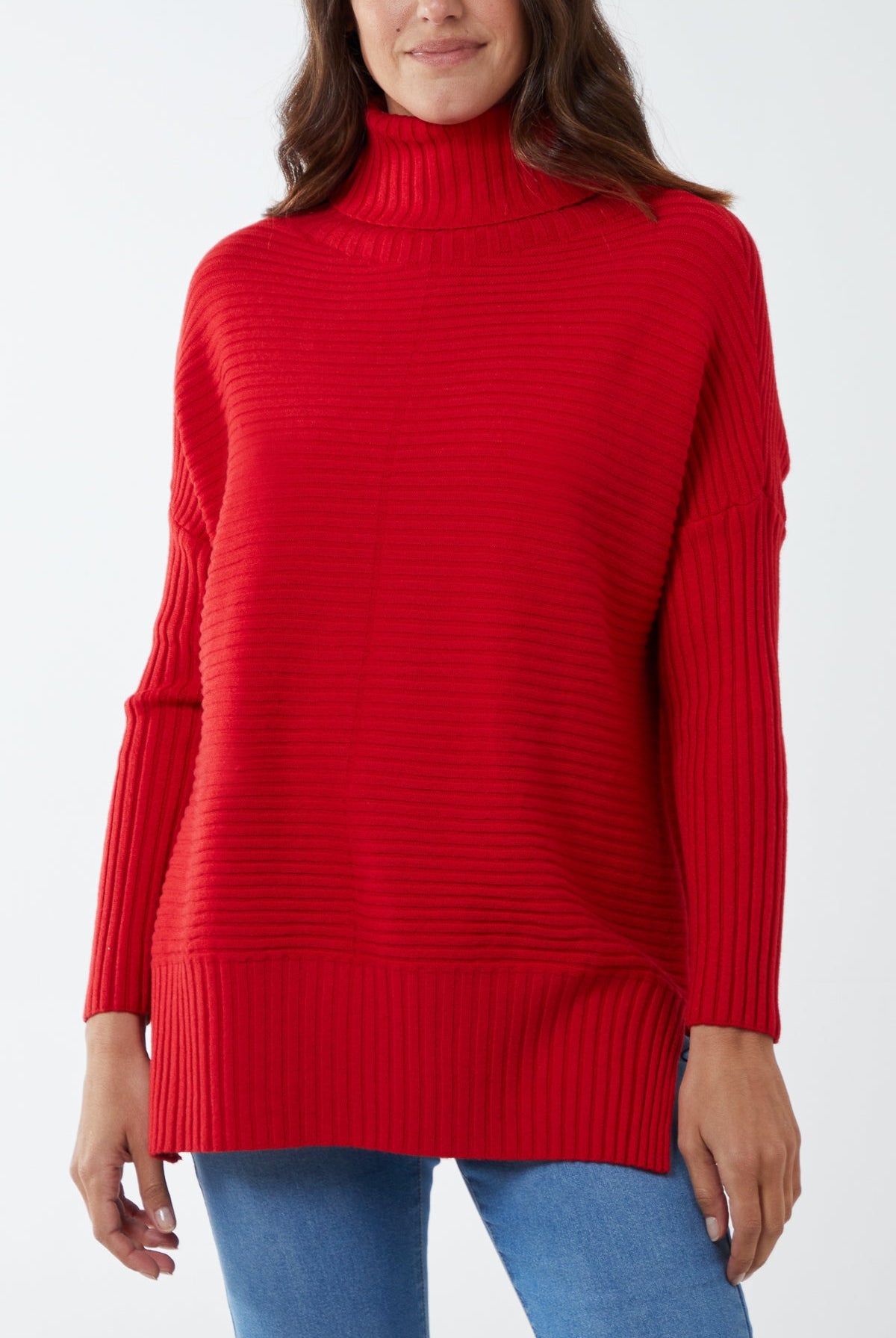 Knitted Rib Roll Neck Jumper JMF1 WearAll Red One Size