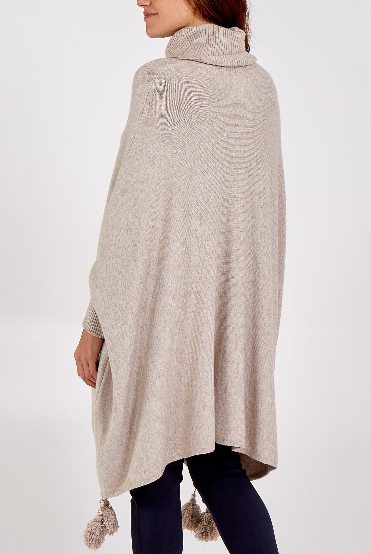 Roll Neck Tassel Poncho Style Jumper Cardigans & Ponchos WearAll