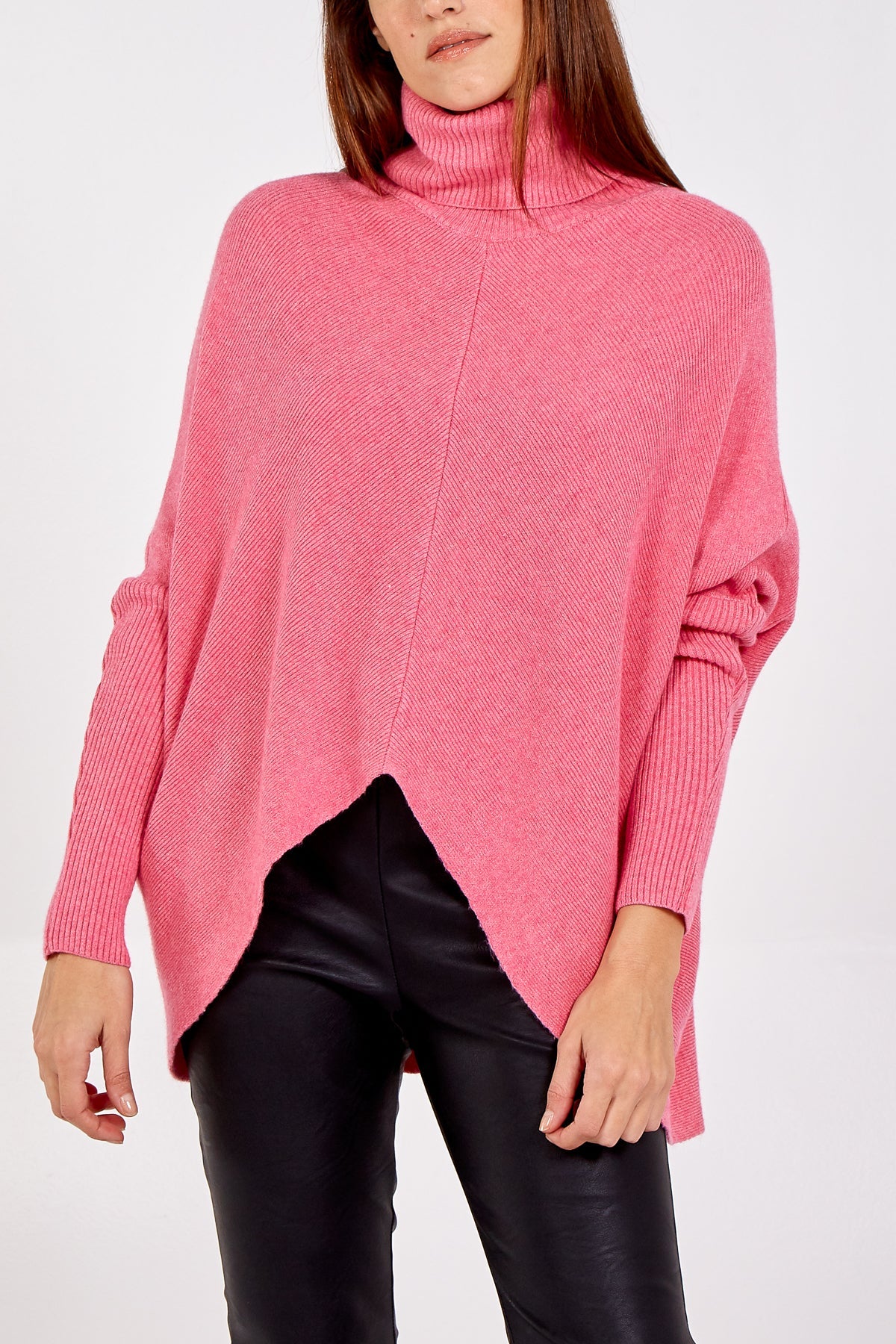 Long Sleeve Roll Neck Jumper JMF1 WearAll Hot Pink One Size